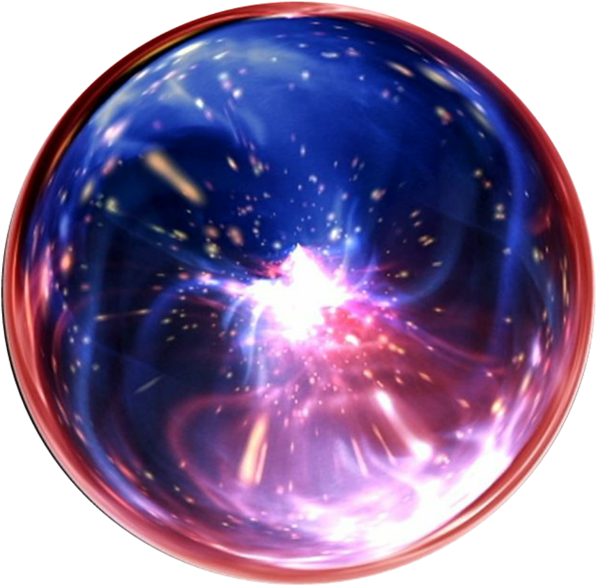 魔法動圖 桌布 壁紙 — 一個發光的宇宙球體，帶有旋轉的藍色、紫色和紅色星雲，從明亮的白色核心輻射出來，背景為黑色。