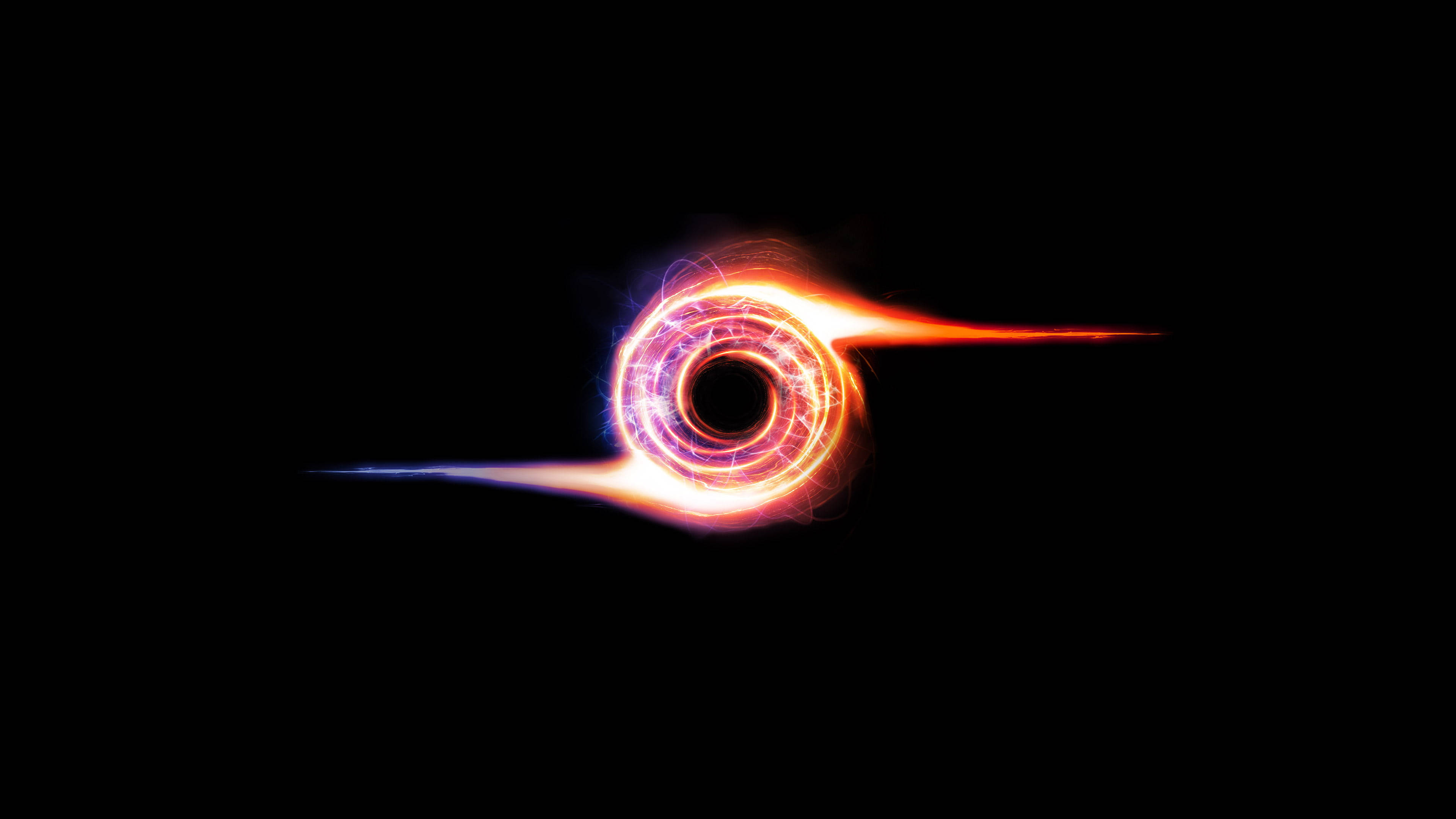 Gaming Logos 桌布 壁紙 — 一個發光的宇宙環，由火熱的橙色和電光藍色能量組成，在虛無的黑色背景上脈動。