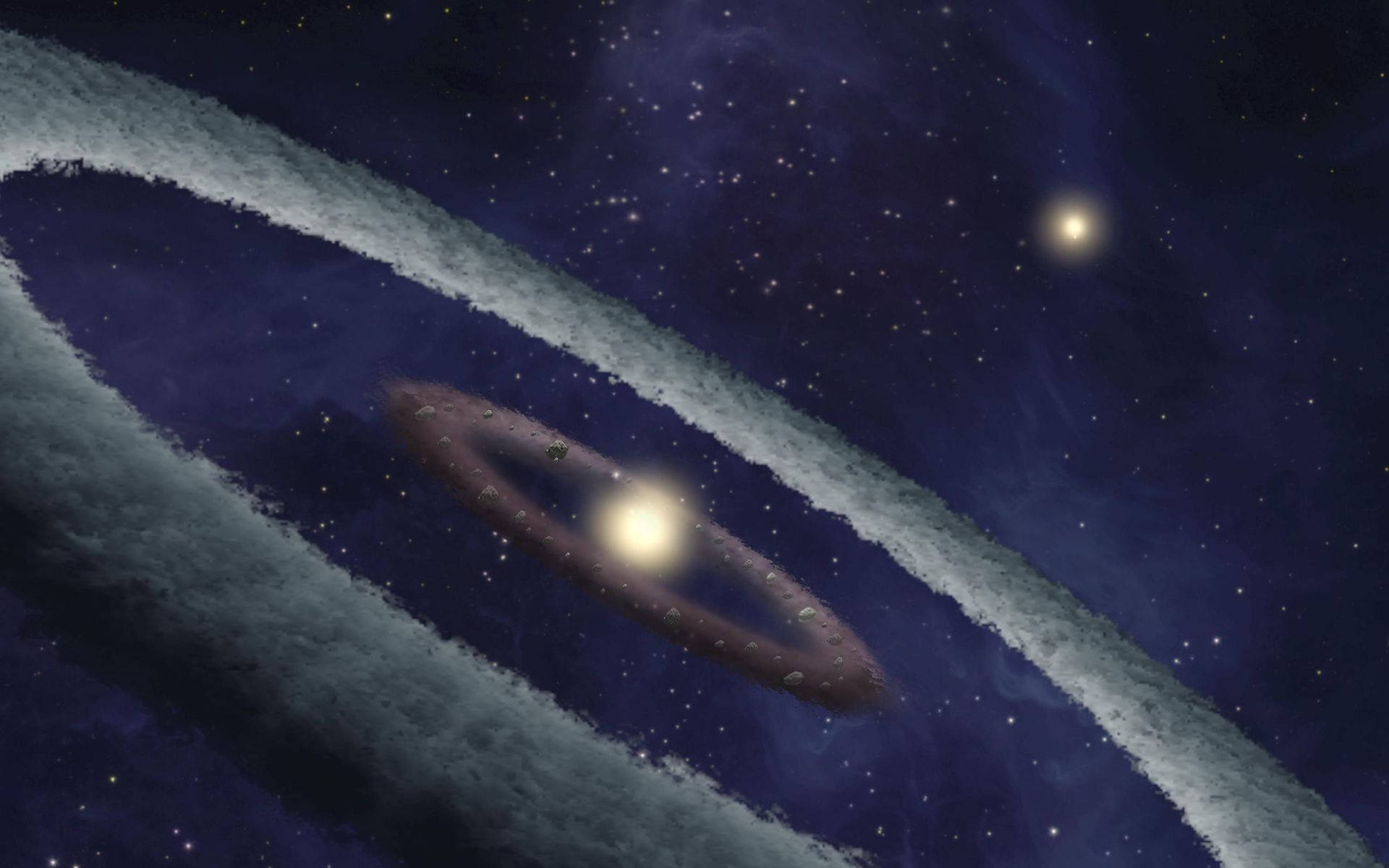 NASA 動態圖片 桌布 壁紙 — 一個發光的宇宙環繞著一顆明亮的恆星，在旋轉的星雲和遙遠的恆星之間運行於深空。