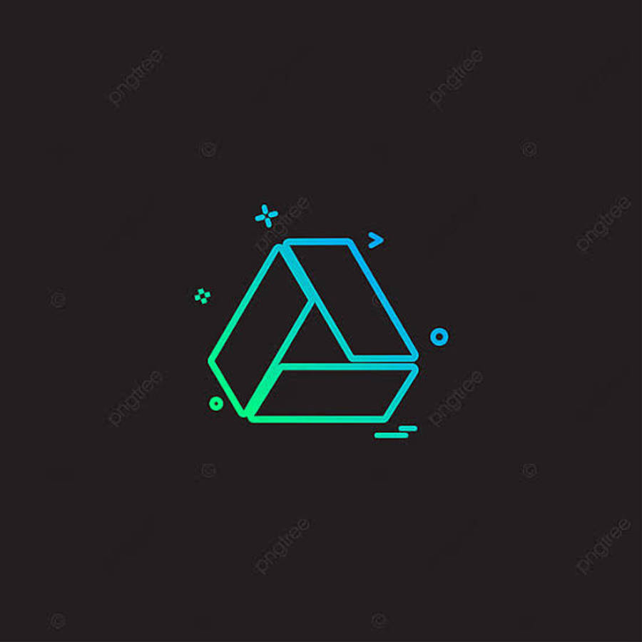 Google Drive 桌布 壁紙 — 一個發光的幾何標誌，帶有漸變藍色和綠色線條，背景為深色。