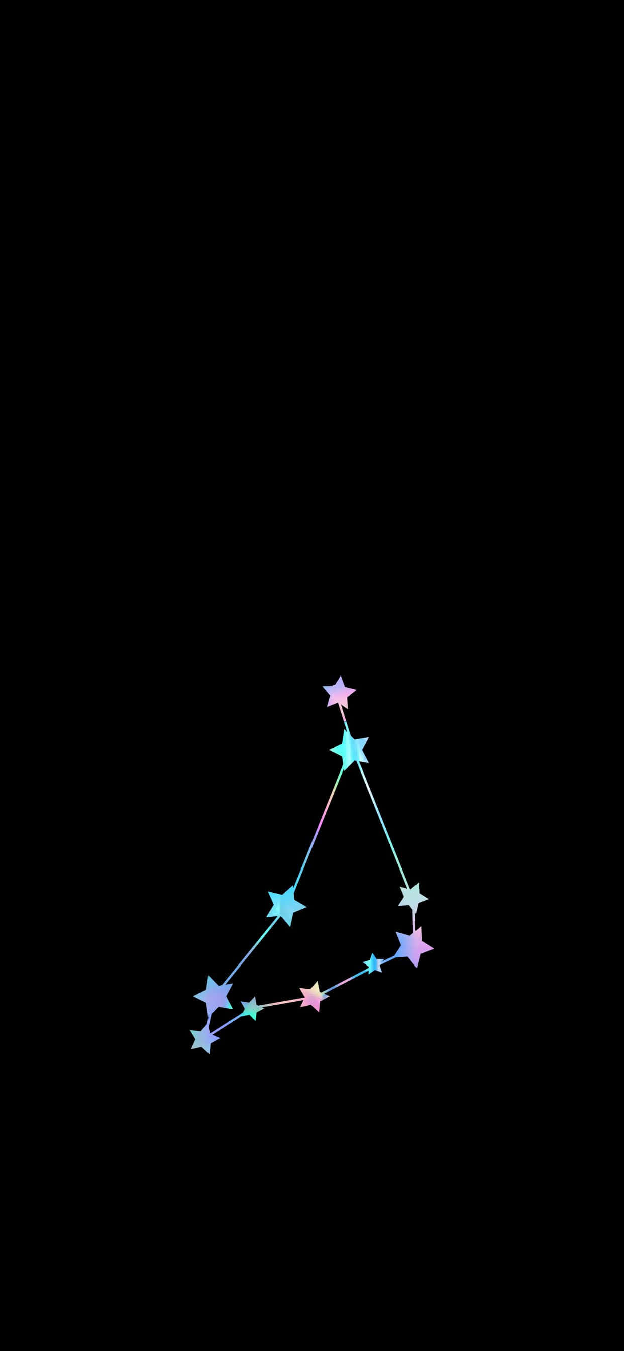 摩羯座 桌布 壁紙 — 一個發光的彩色星星星座在深黑色背景上形成一個三角形。