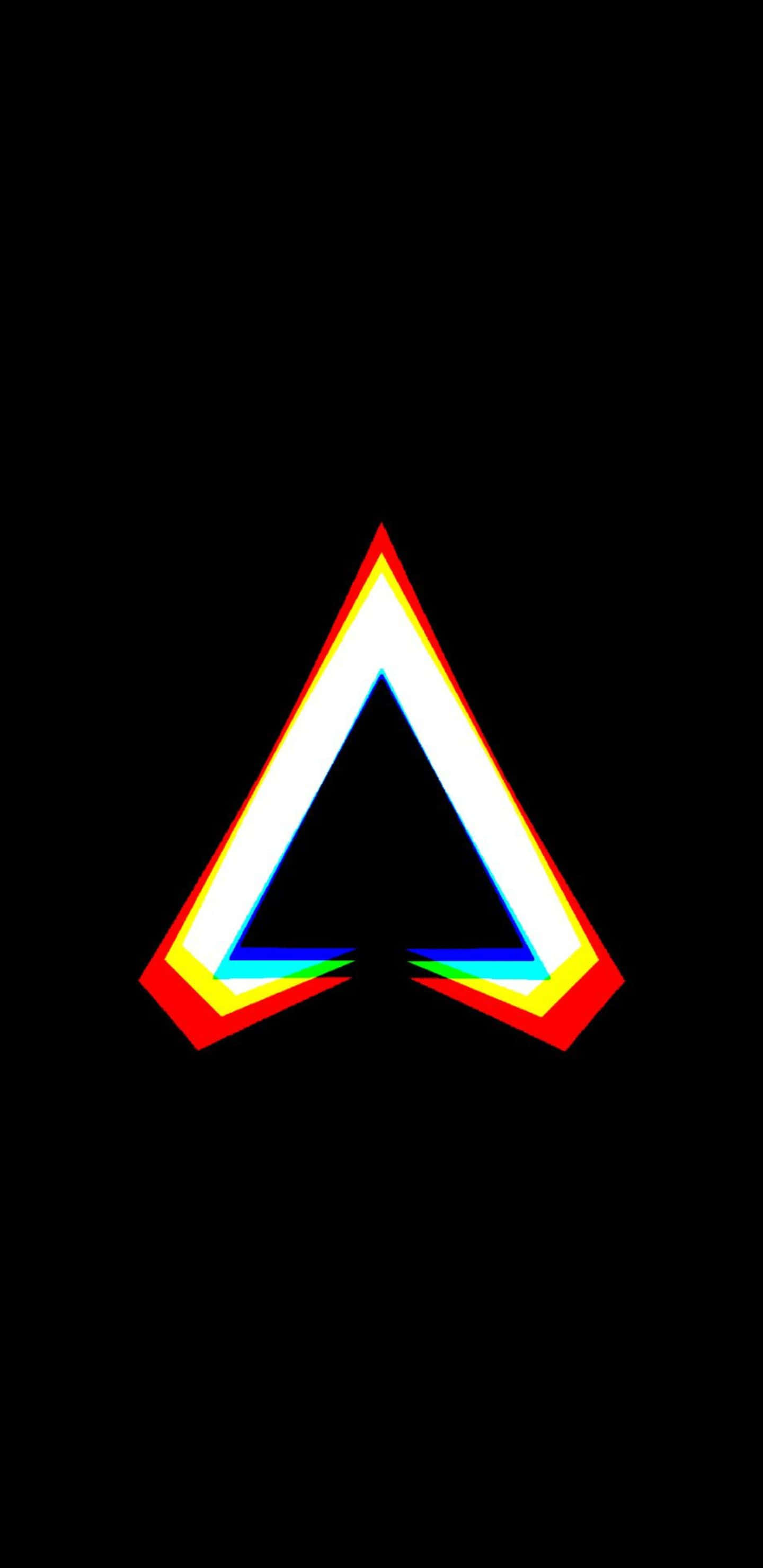 Pixel 3xl Apex Legends 桌布 壁紙 — 一個發光的彩虹三角形標誌在純黑背景上脈動，帶有鮮豔的色差邊緣。