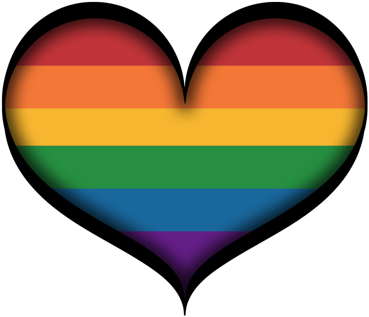 LGBT 桌布 壁紙 — 一個發光的彩虹心形符號，在鮮明的黑色背景上，以柔和的光線散發出驕傲。
