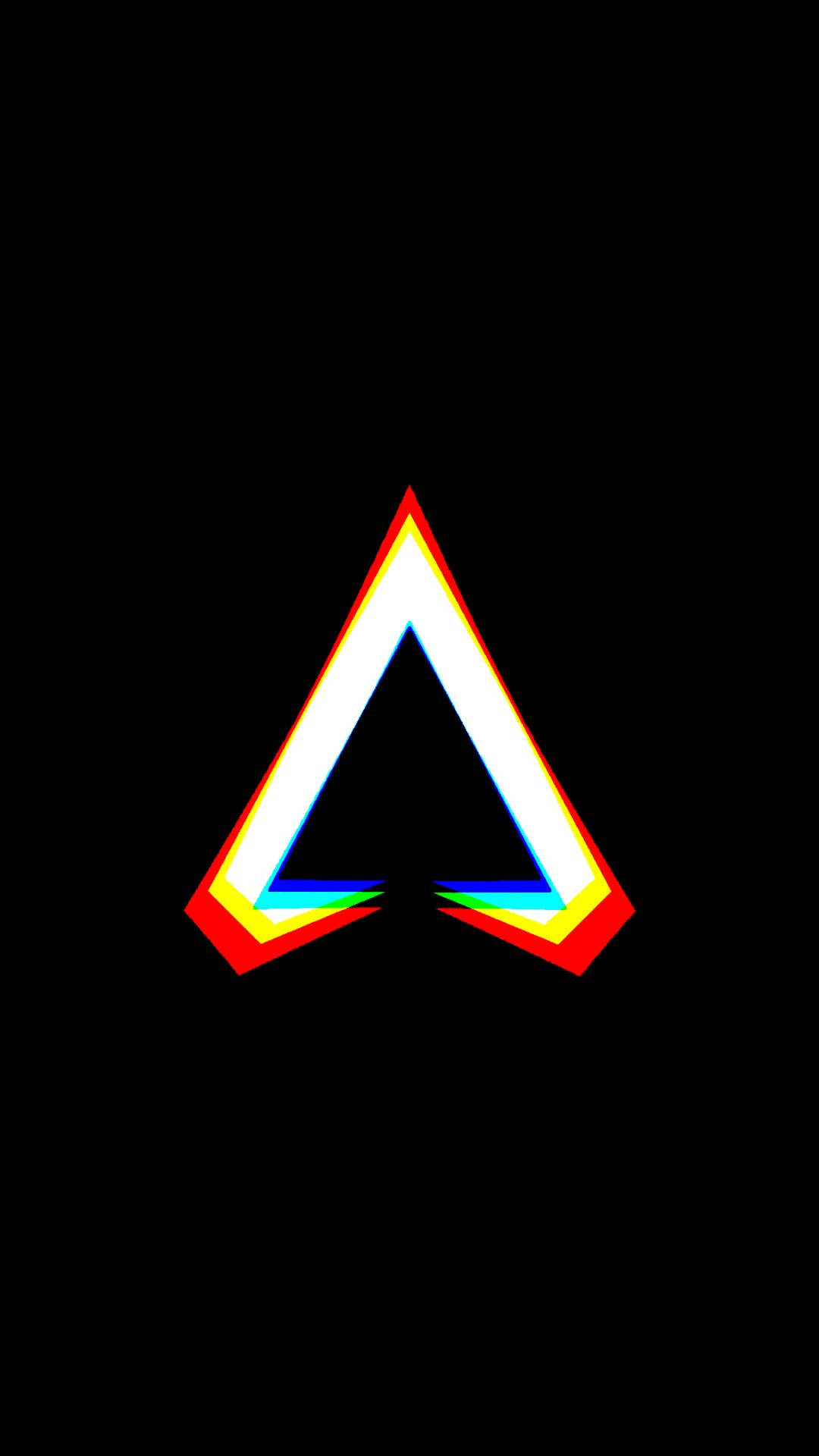 Apex Legends Mobile 桌布 壁紙 — 一個發光的彩虹色三角形，帶有白色核心和紅色輪廓，居中在黑色背景上。