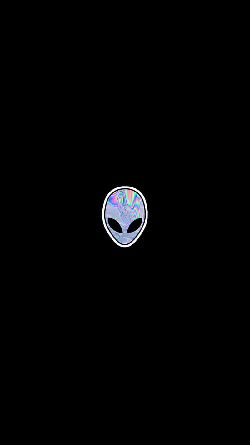 外星人 桌布 壁紙 — 一個發光的彩虹色外星人頭像圖示，居中在純黑色背景上，帶有白色輪廓。