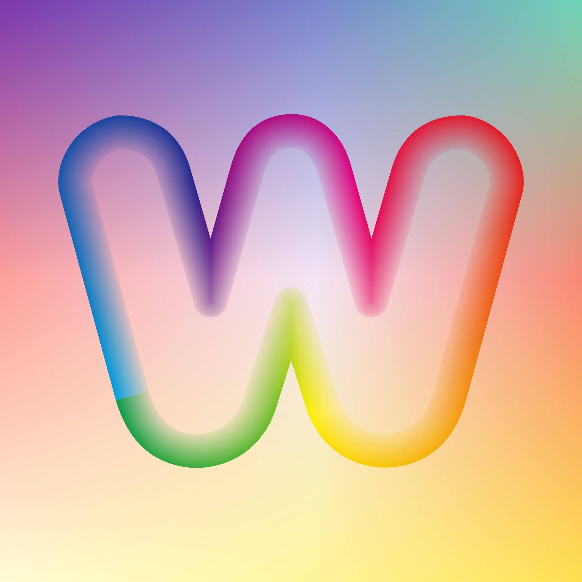 W 桌布 壁紙 — 一個發光的彩虹色字母W在柔和的漸變背景上脫穎而出。