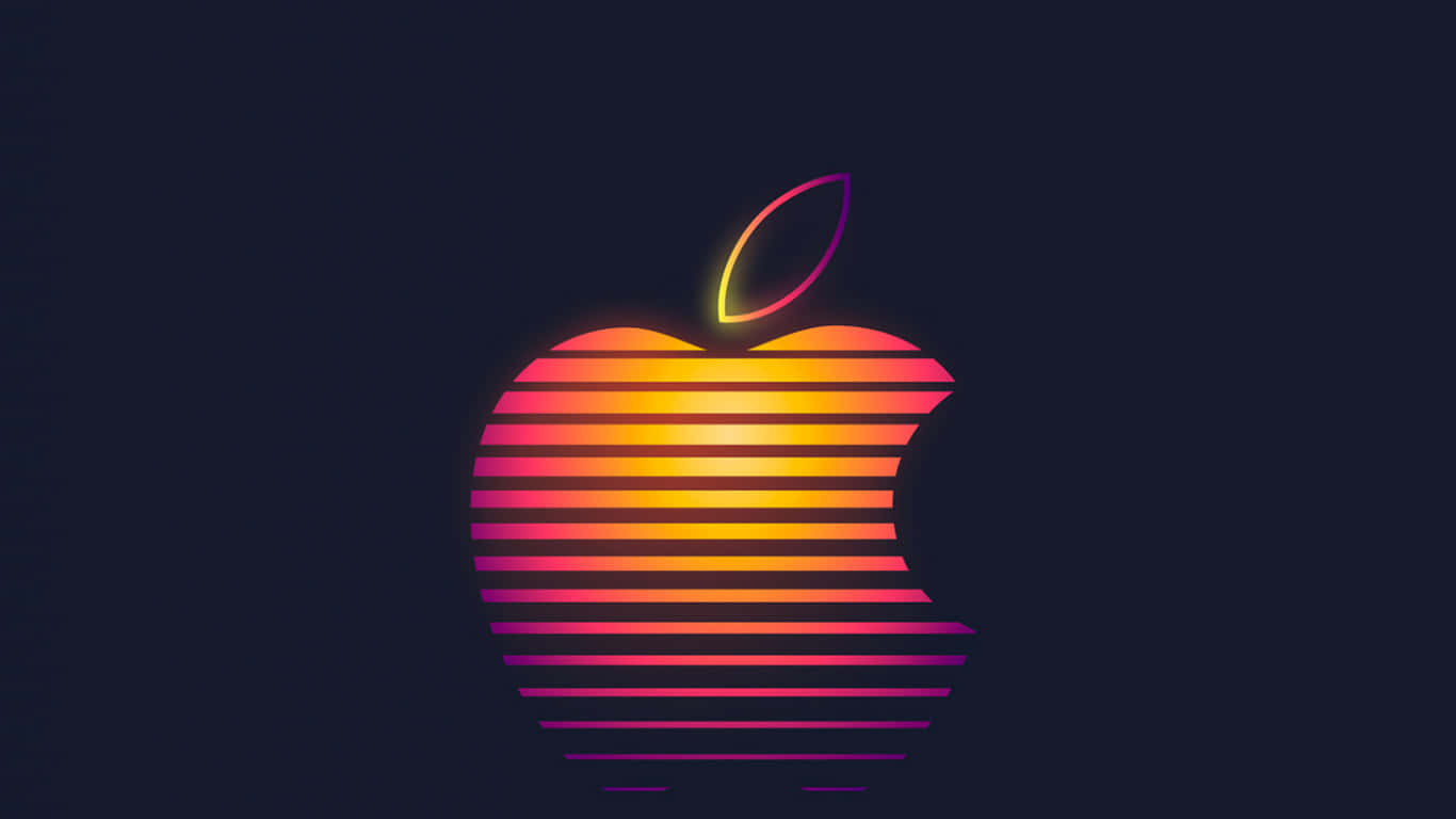 1366x768 Apple 桌布 壁紙 — 一個發光的復古Apple標誌，帶有水平條紋，在深色背景上散發出溫暖的色調。