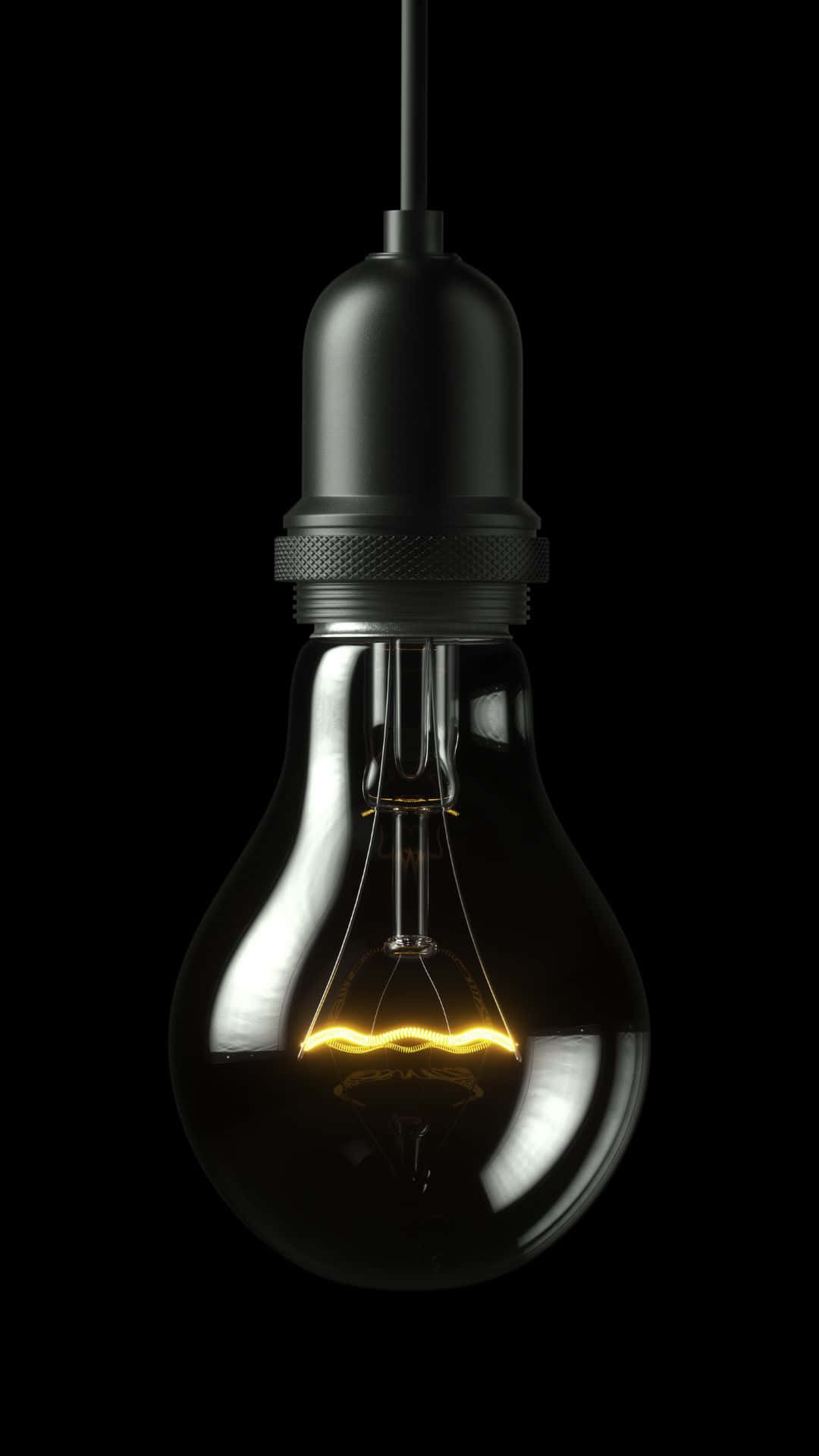 Light Bulb 桌布 壁紙 — 一個發光的復古風格燈泡，帶有溫暖的燈絲，懸掛在純黑色背景上。