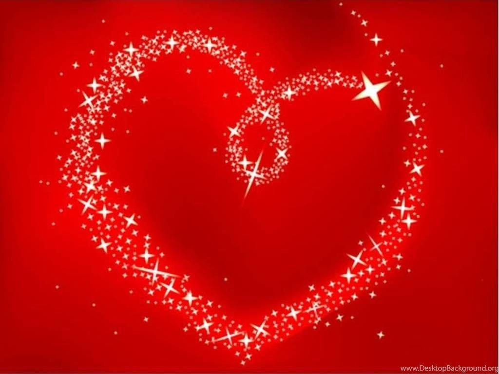 Love Heart 桌布 壁紙 — 一個發光的心形，由閃爍的白色星星勾勒出輪廓，背景為鮮豔的紅色。