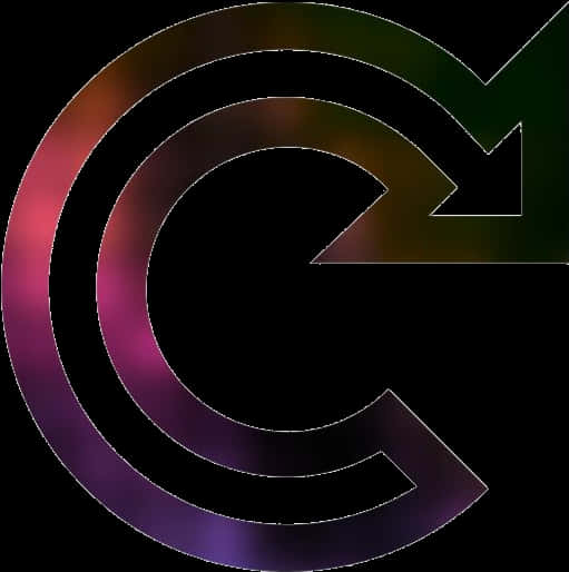 Loading 桌布 壁紙 — 一個發光的抽象箭頭在黑色背景上以紫色、粉紅色和綠色的漸變色調旋轉。
