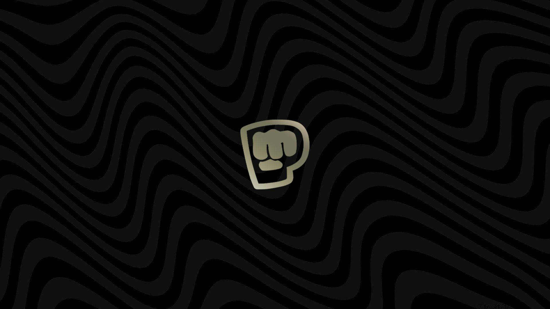 PewDiePie 桌布 壁紙 — 一個發光的拳頭圖標，居中在帶有微妙漸變陰影的黑色波浪條紋背景上。