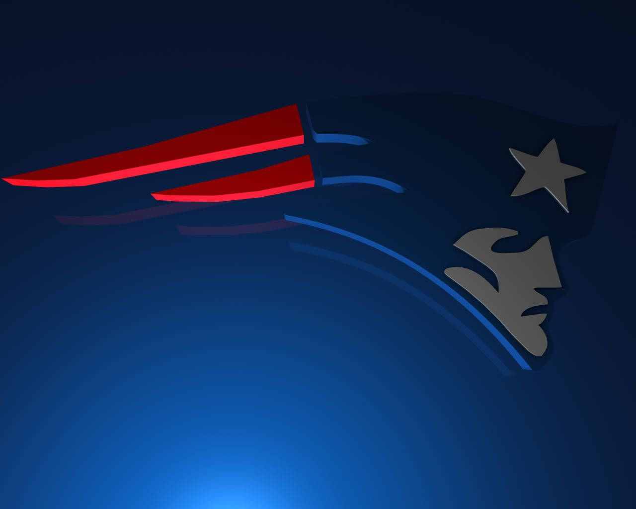 Patriots 桌布 壁紙 — 一個發光的新英格蘭愛國者隊標誌，帶有紅色翅膀和銀色星星，背景為漸變藍色。