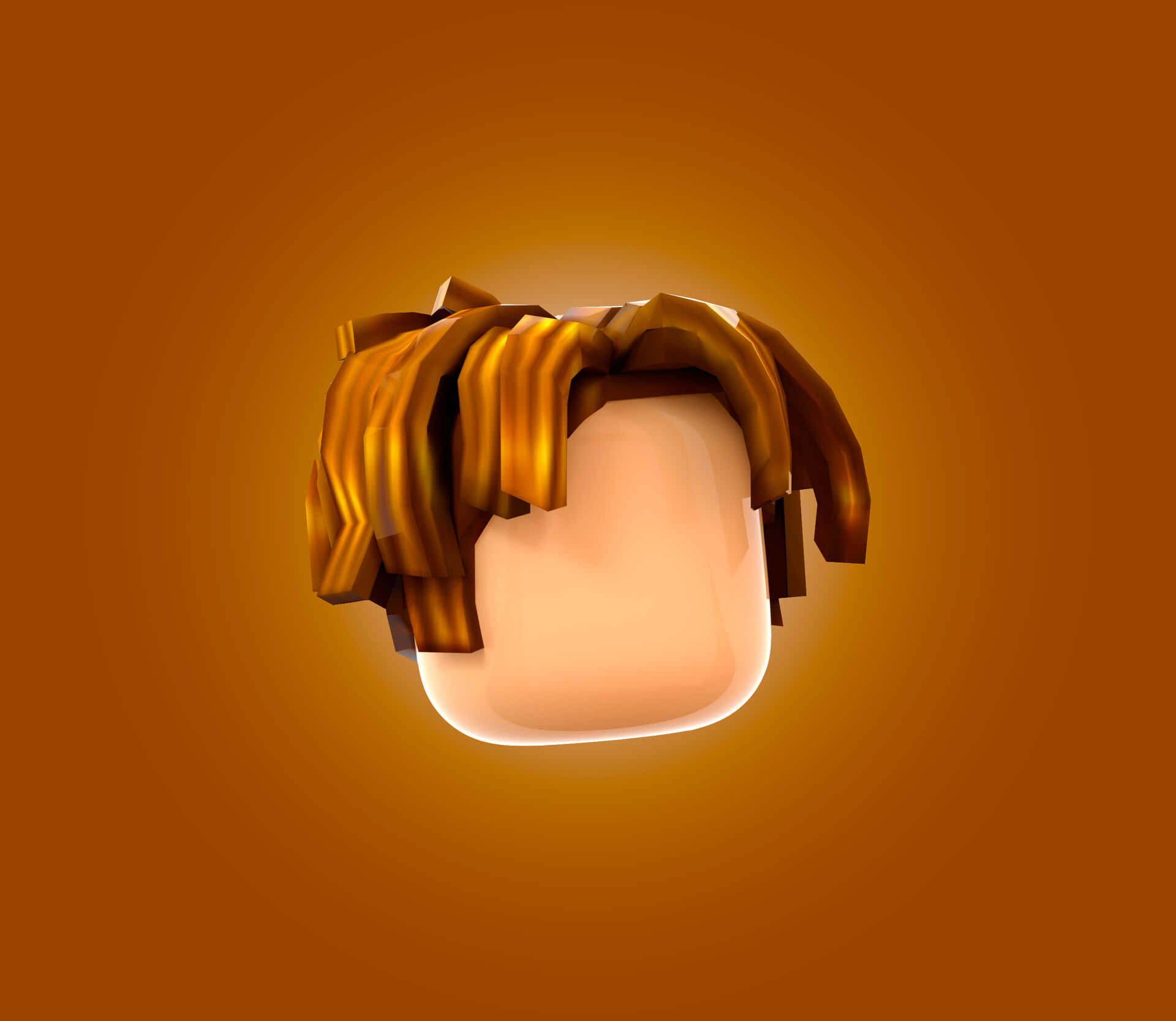 Roblox 桌布 壁紙 — 一個發光的方塊頭，帶有金棕色頭髮，背景是溫暖的橙色漸變。