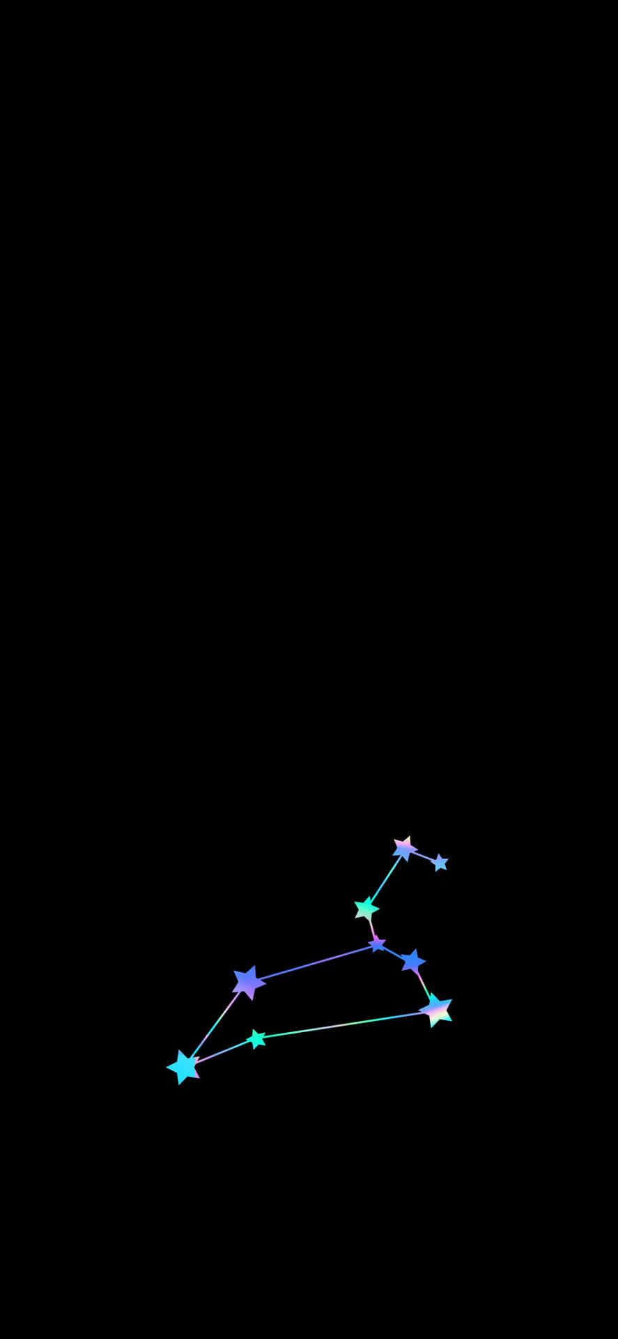Leo 桌布 壁紙 — 一個發光的星座，彩虹色的星星由線條連接，背景是黑色虛空。