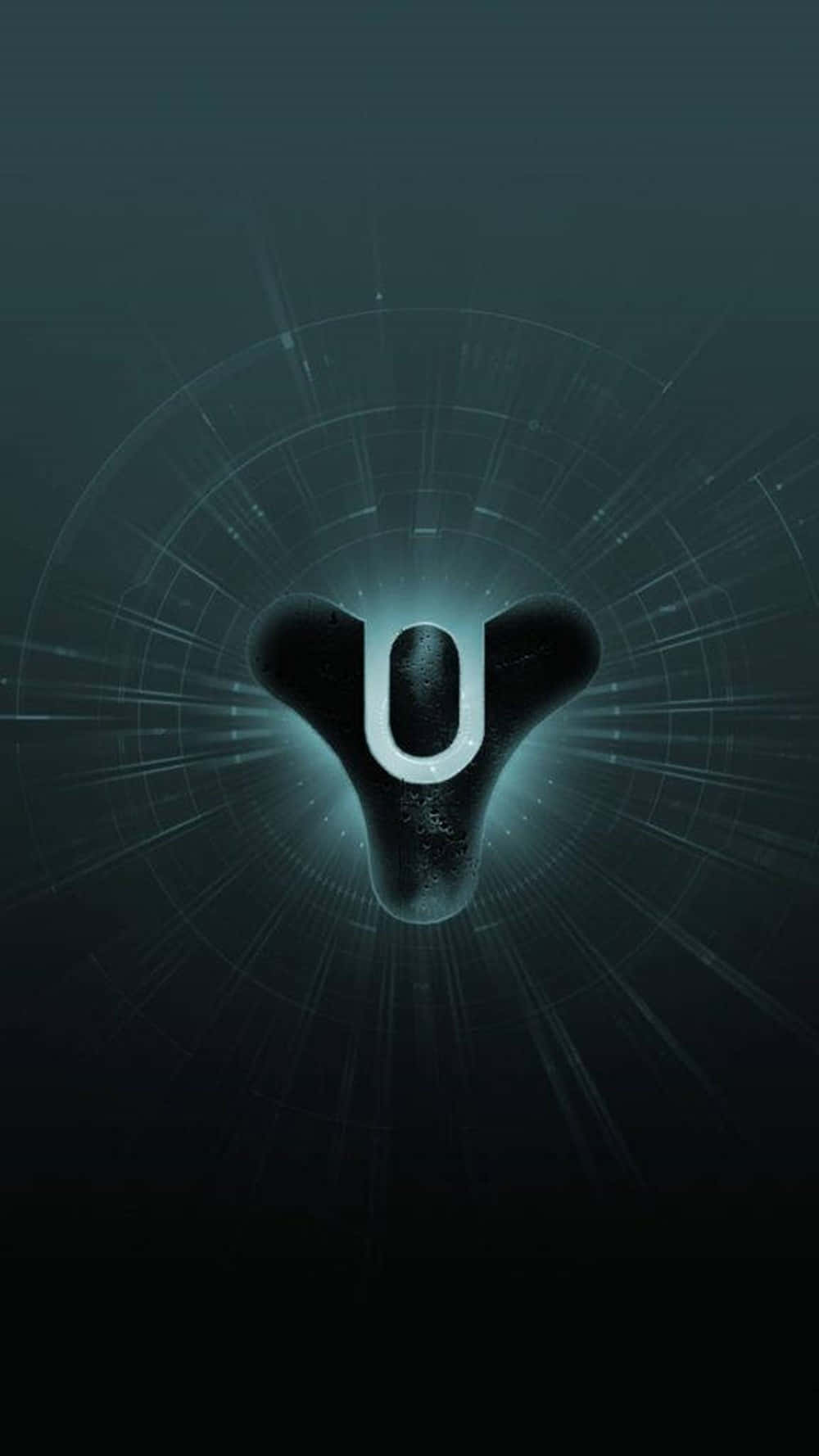 電玩遊戲 桌布 壁紙 — 一個發光的未來感「U」符號在帶有同心圓圖案的深色數位背景上散發光芒。
