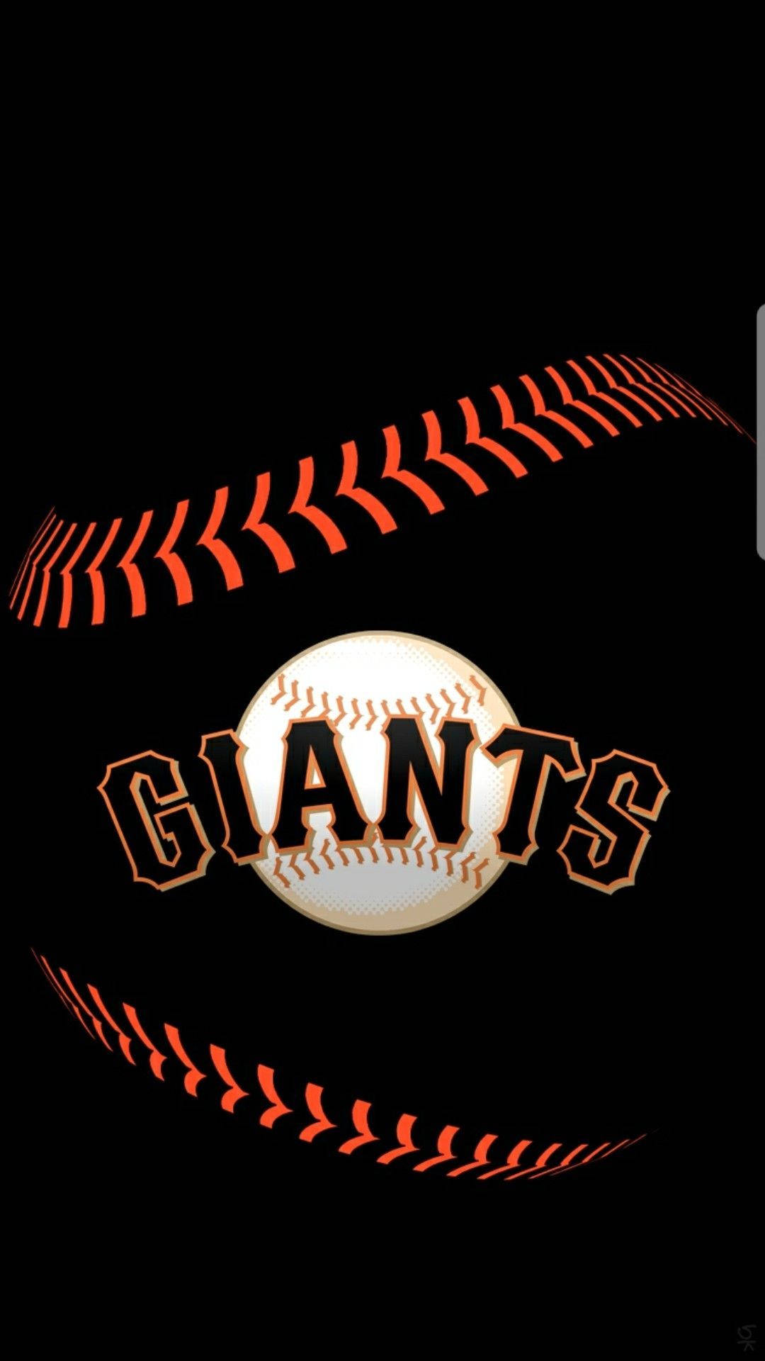 Giants 桌布 壁紙 — 一個發光的棒球，帶有橙色縫線和 'GIANTS' 標誌，居中於黑色背景上。