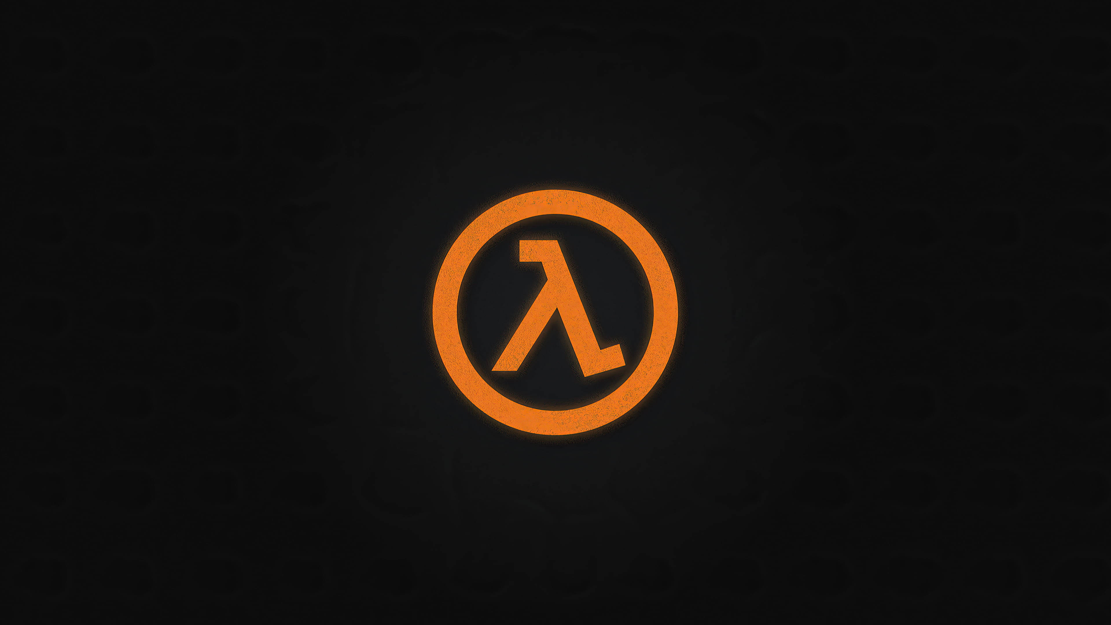 Gaming Logos 桌布 壁紙 — 一個發光的橙色 lambda 符號位於圓圈內，居中在深色紋理背景上。