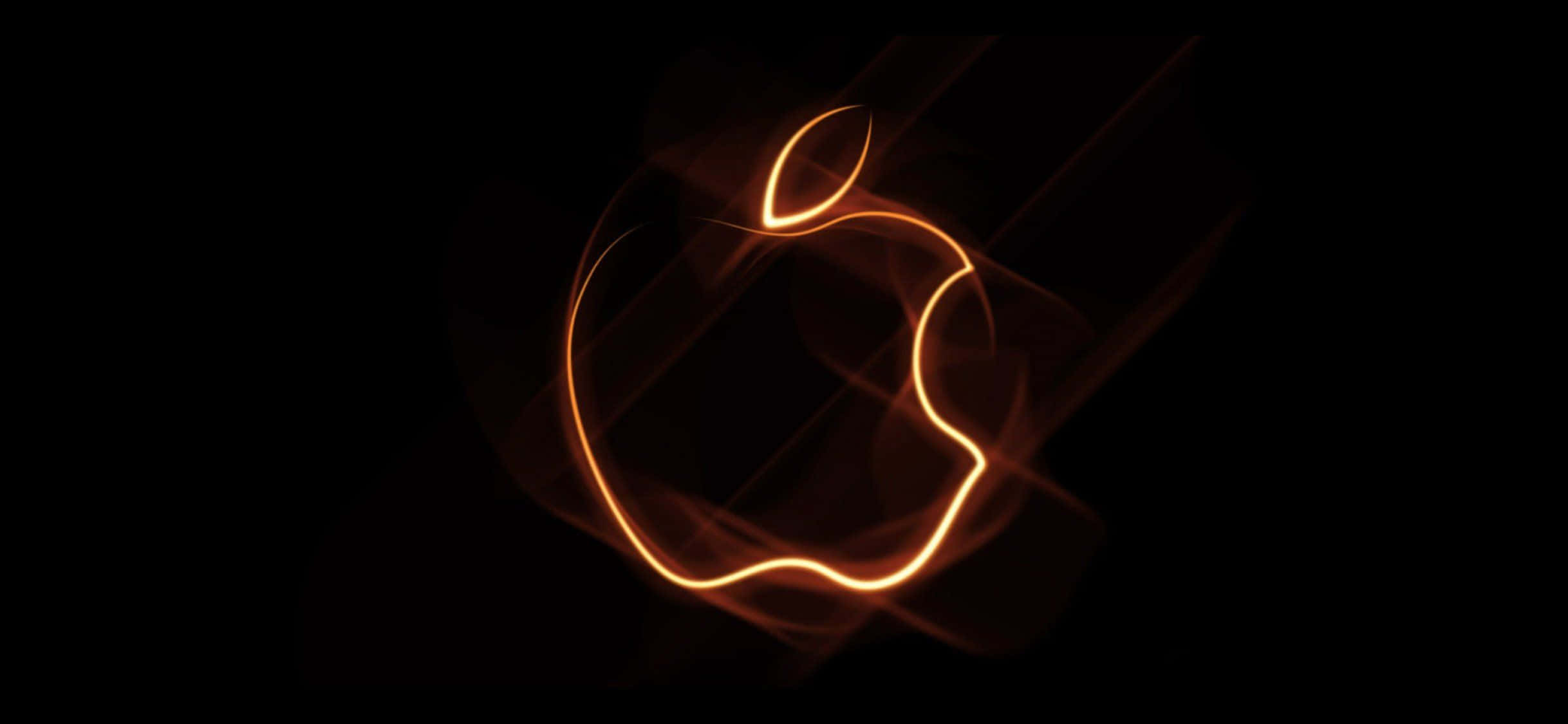 標誌 桌布 壁紙 — 一個發光的橙色Apple標誌，以光跡勾勒在黑色背景上。