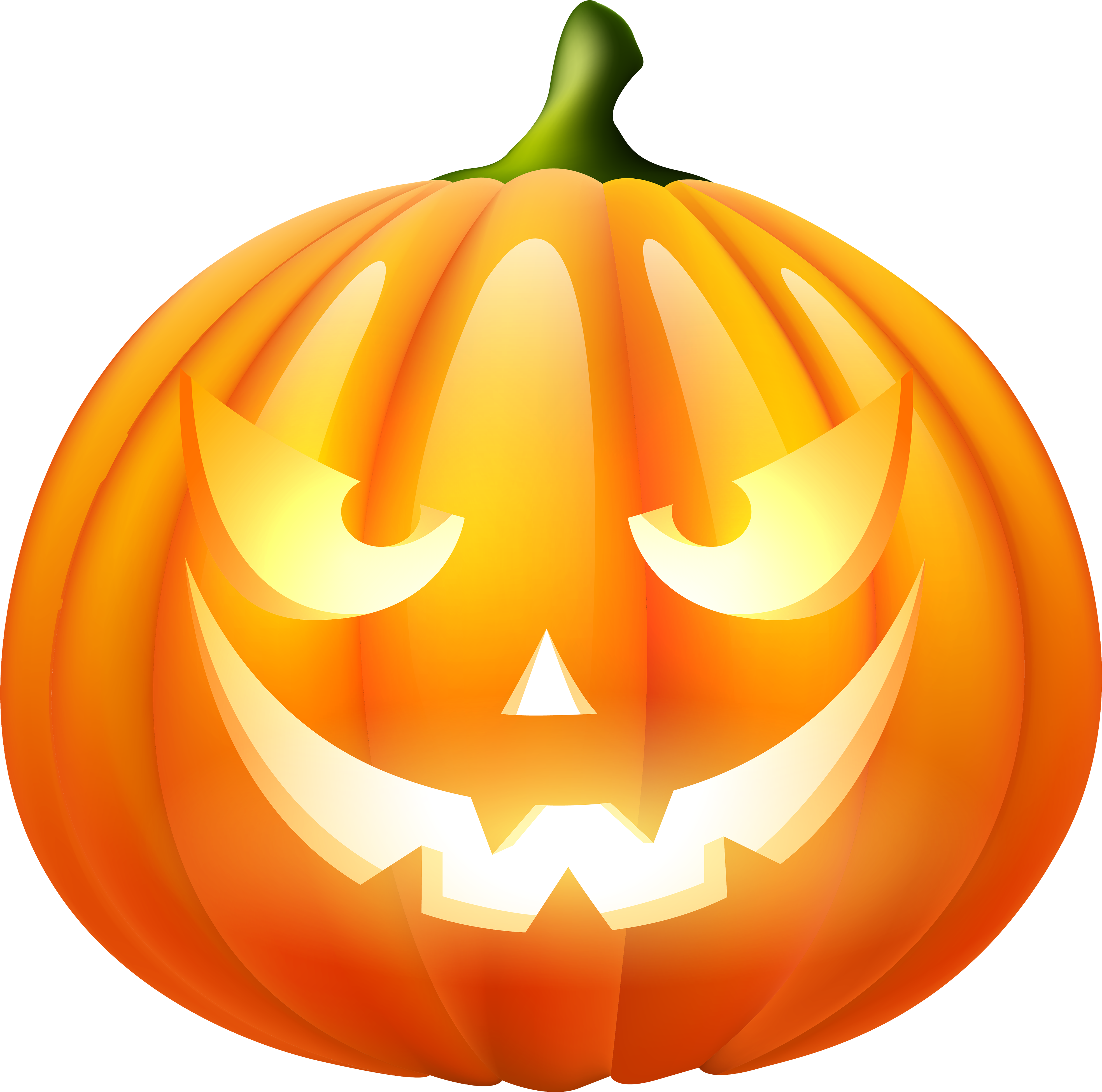 Jack O Lantern 桌布 壁紙 — 一個發光的橙色南瓜燈，帶有兇惡的笑容和發光的眼睛，背景為黑色。