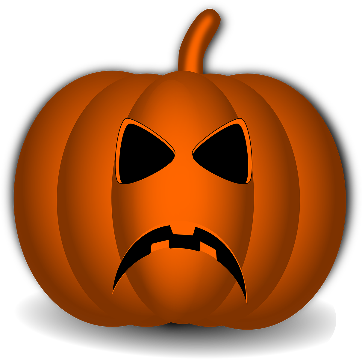 Pumpkin Halloween 桌布 壁紙 — 一個發光的橙色南瓜燈，帶有兇惡的笑容和三角形眼睛，背景為黑色。