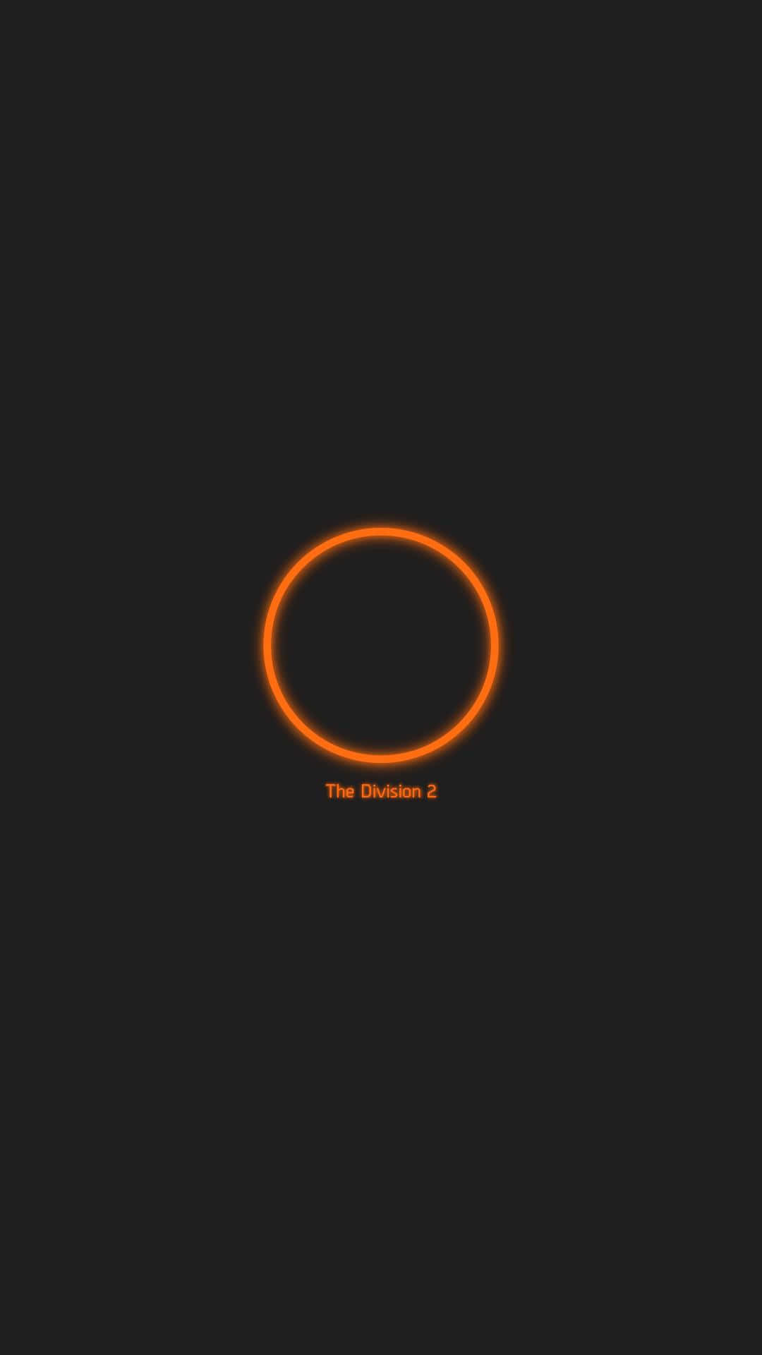 The Division 2 4K 桌布 壁紙 — 一個發光的橙色圓圈居中於黑色背景上，下方有 The Division 2 文字。