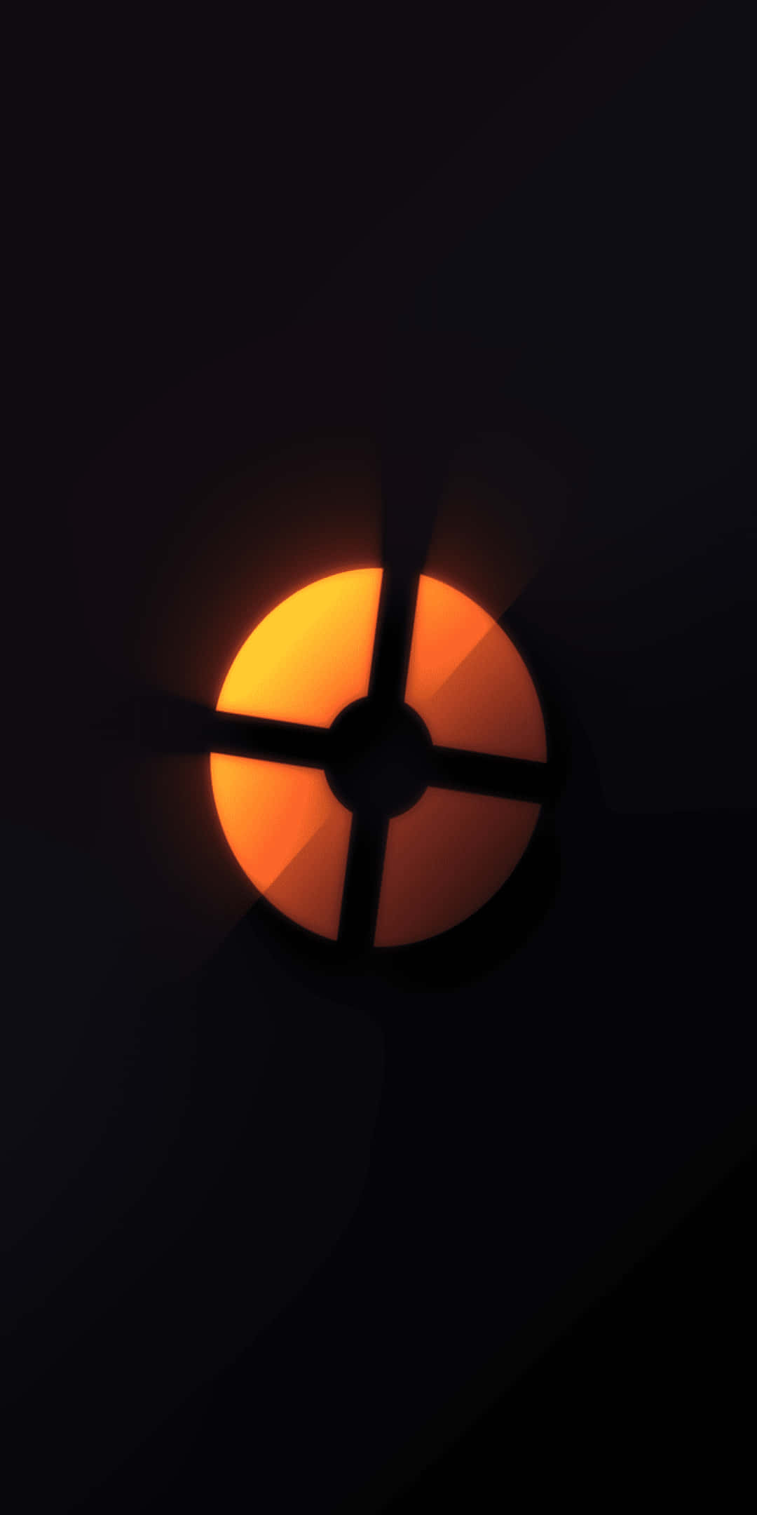 Tf2 桌布 壁紙 — 一個發光的橙色圓形光線，透過一個深色十字形開口在黑色背景上觀看。