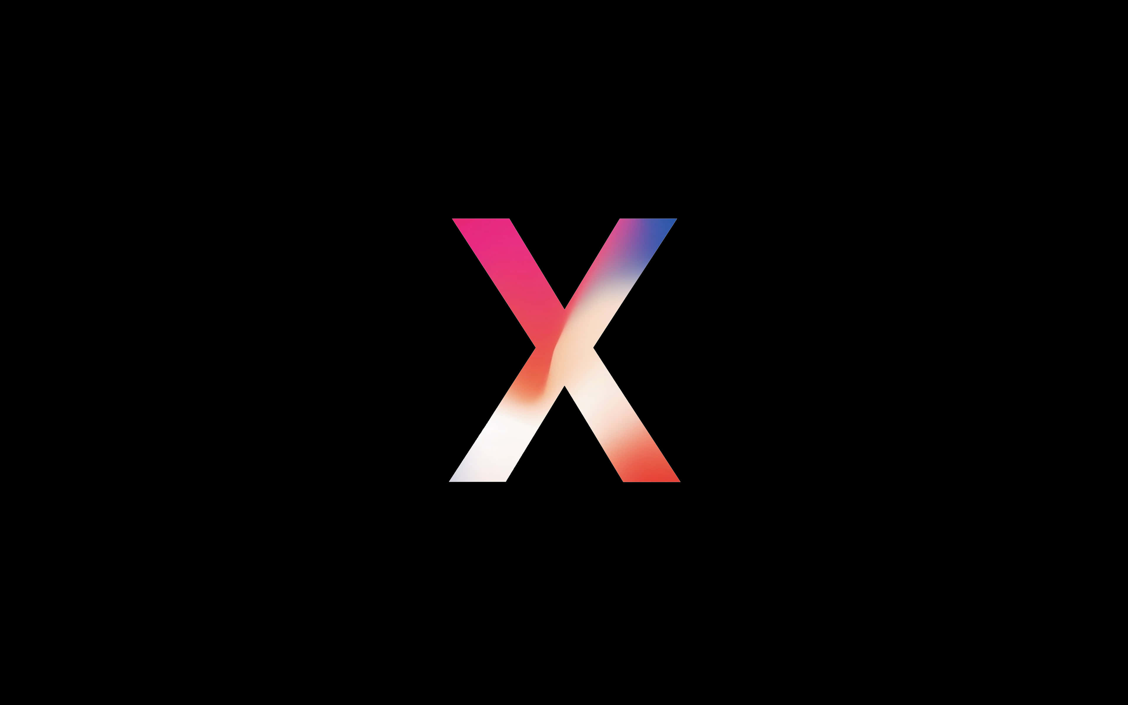 iPhone X Apple Logo 桌布 壁紙 — 一個發光的漸變字母 X，以粉紅、橙色和藍色在純黑背景上散發光芒。