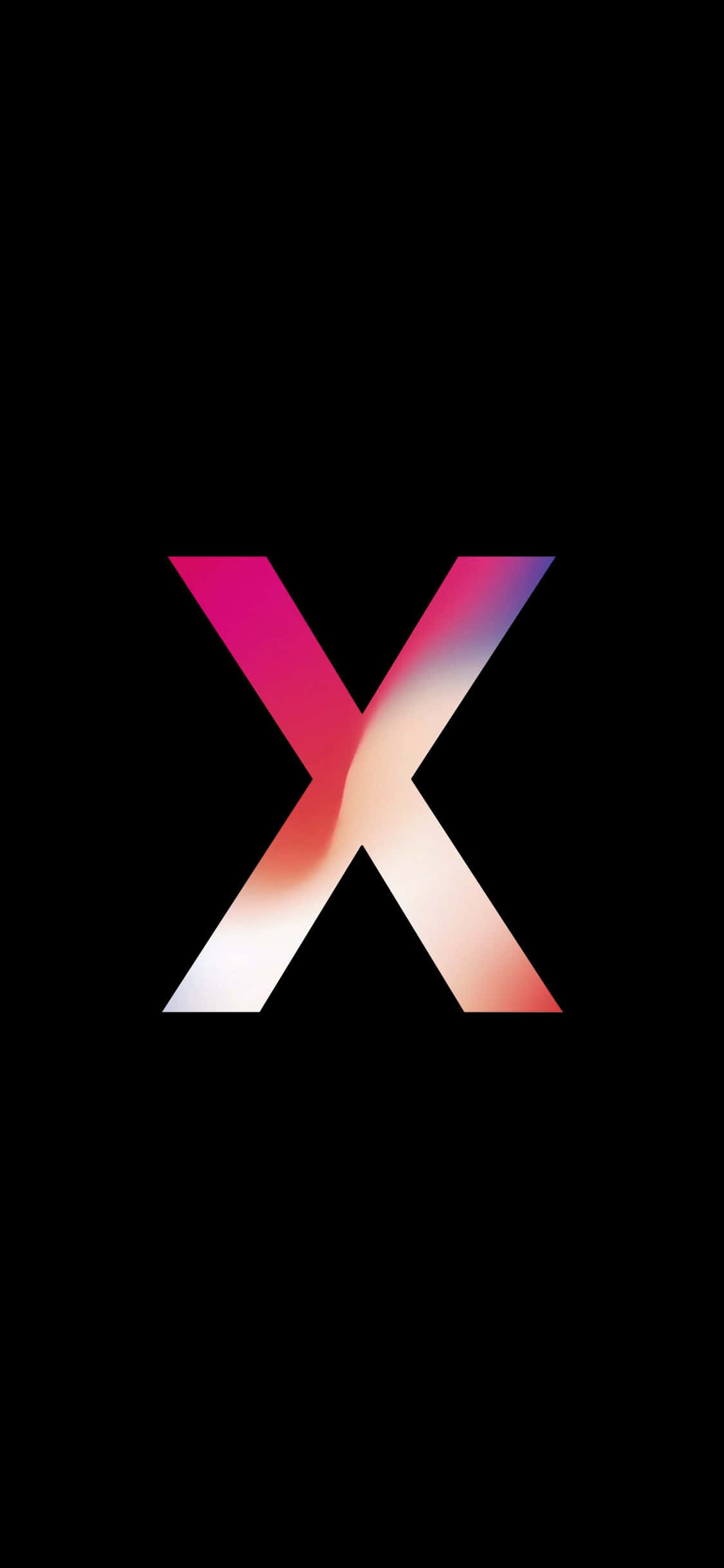 iPhone X Oled 桌布 壁紙 — 一個發光的漸變字母X，以粉紅色和白色在純黑色背景上散發光芒。