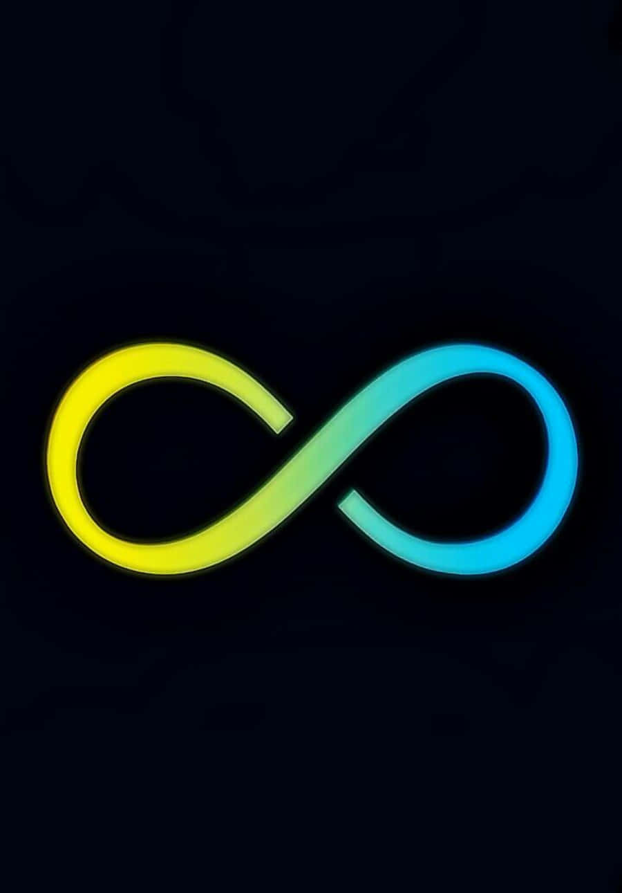 Dark Infinity 桌布 壁紙 — 一個發光的無限符號在深色背景上從黃色過渡到藍色。