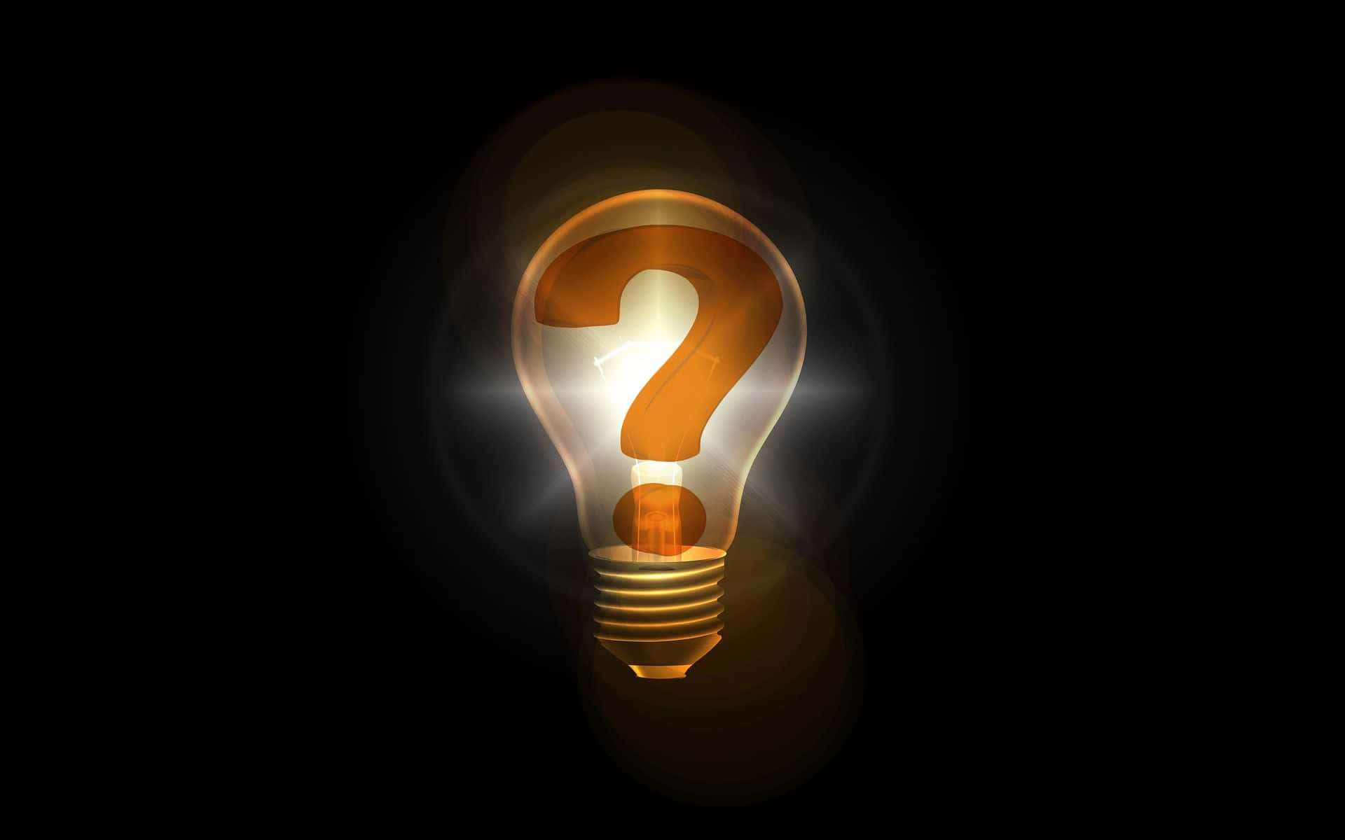 Question Mark 桌布 壁紙 — 一個發光的燈泡，裡面有一個問號，在黑暗的背景中散發出溫暖的光芒。