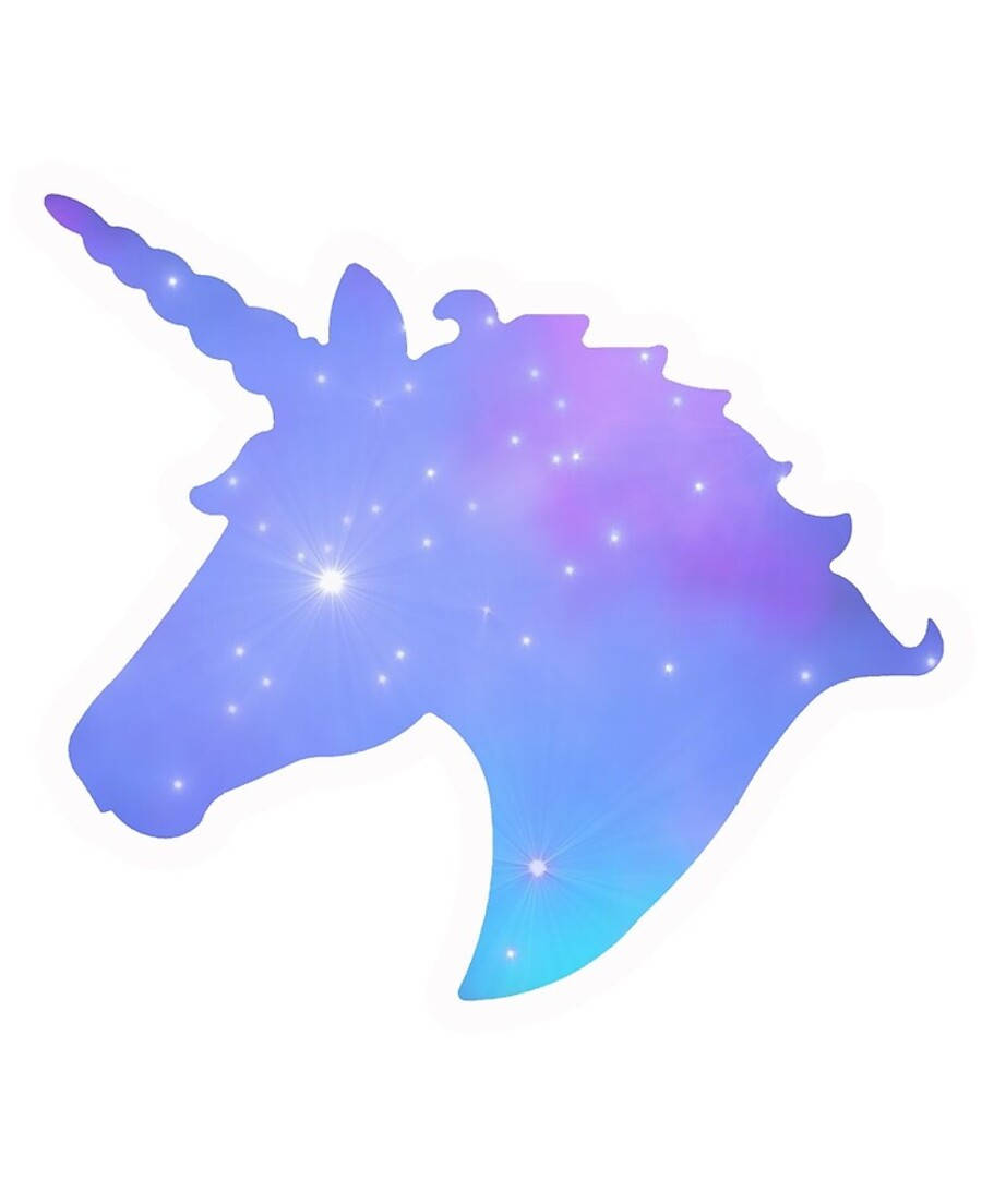獨角獸 桌布 壁紙 — 一個發光的獨角獸頭部剪影，充滿閃爍的星星和藍色、紫色、青色的漸變色調。