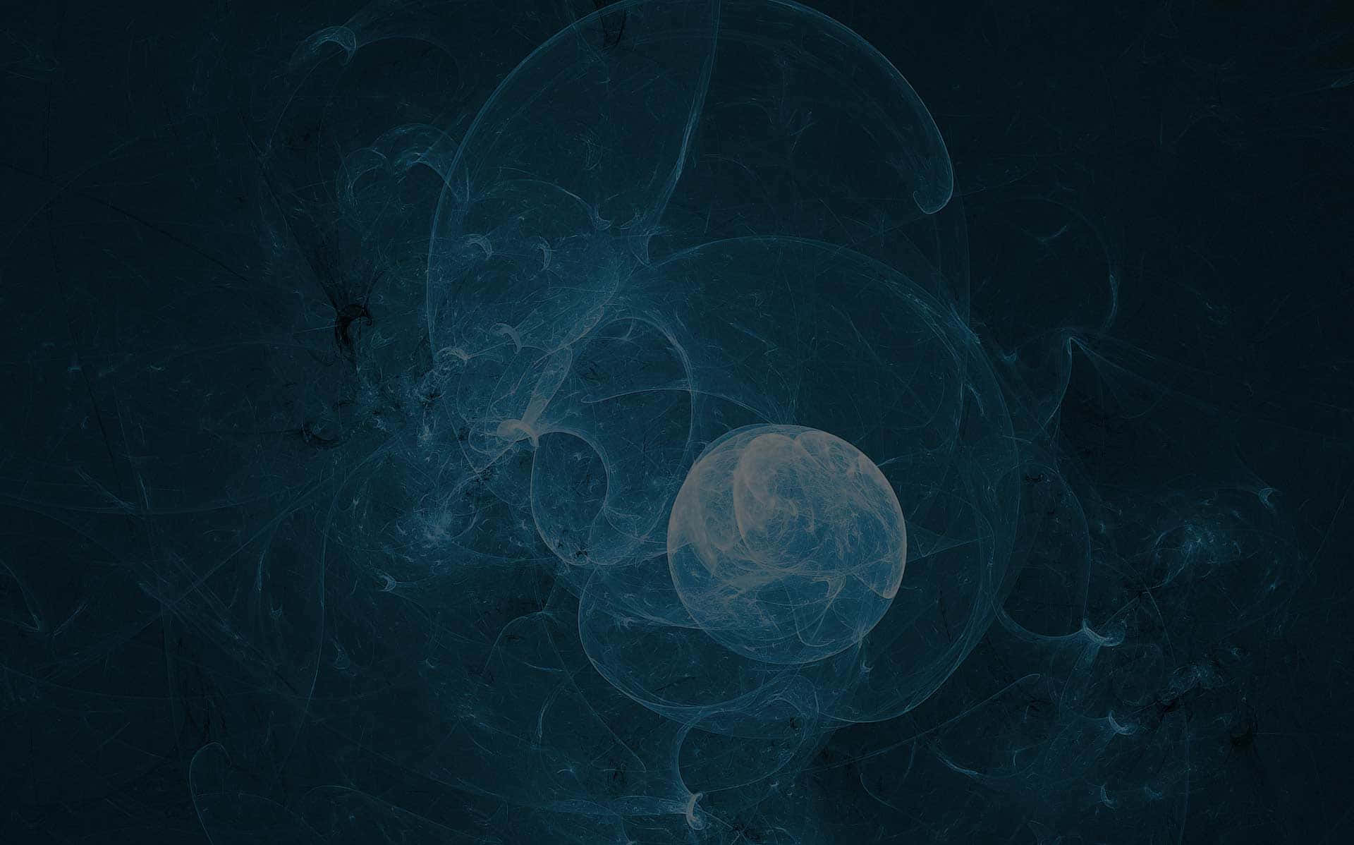 Gravitational Waves 桌布 壁紙 — 一個發光的球體，被旋轉的半透明卷鬚環繞，背景是深藍色的宇宙。