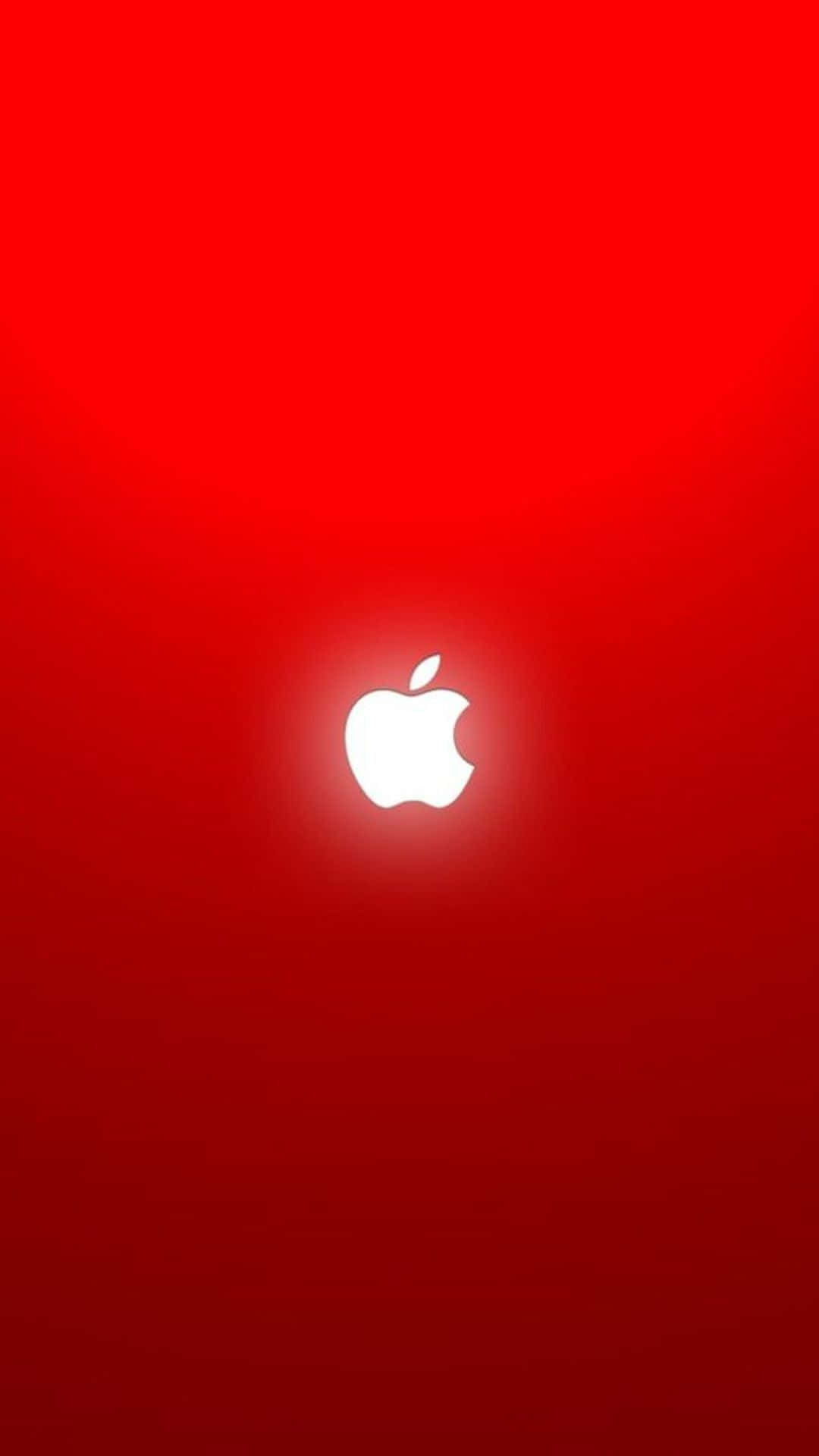 紅色 iPhone 桌布 壁紙 — 一個發光的白色Apple標誌，居中在漸變紅色背景上，柔和的光線從標誌散發出來。