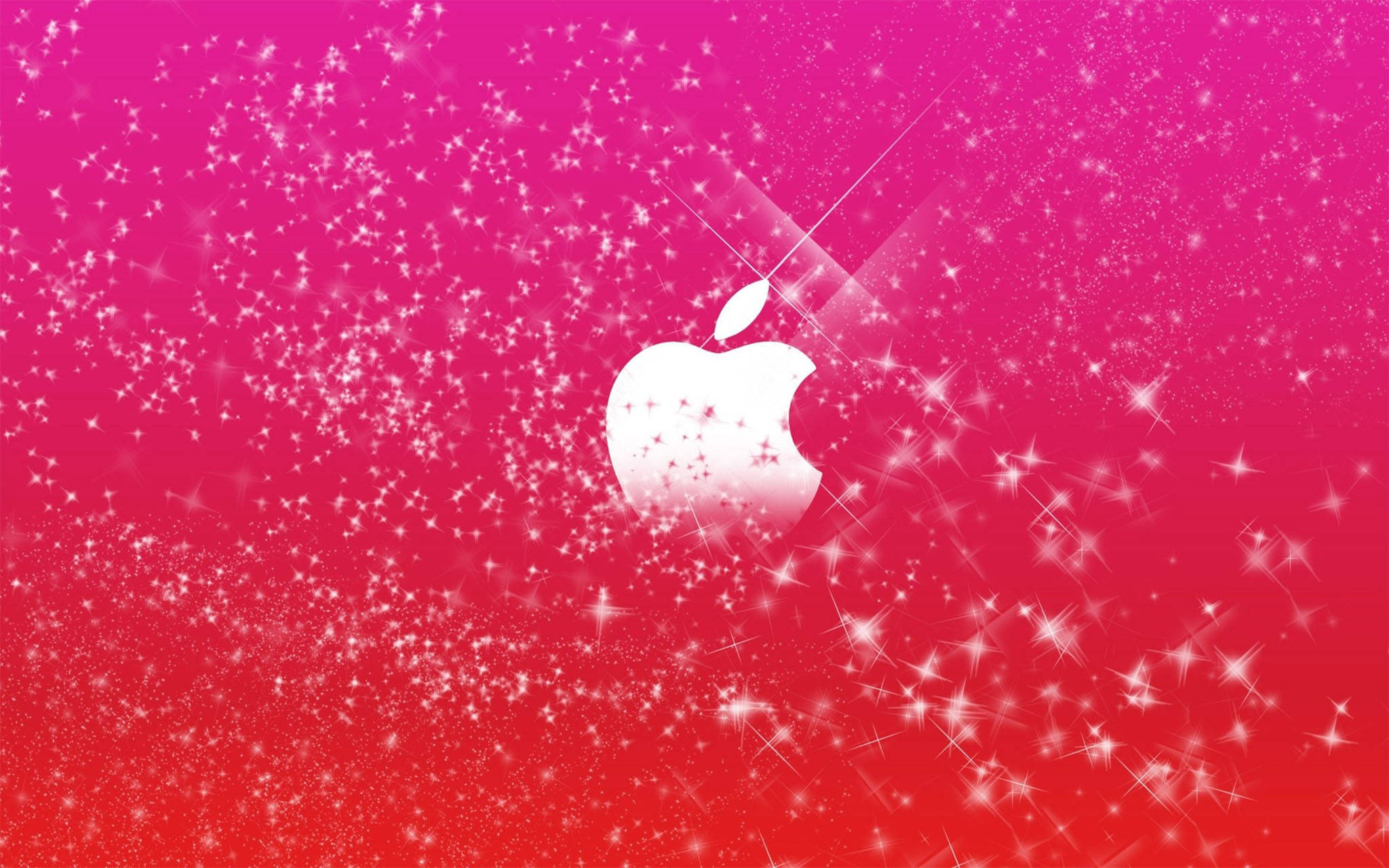 可愛粉色動圖 桌布 壁紙 — 一個發光的白色Apple標誌漂浮在閃爍的星星之間，背景是充滿活力的粉紅到紅色漸變。