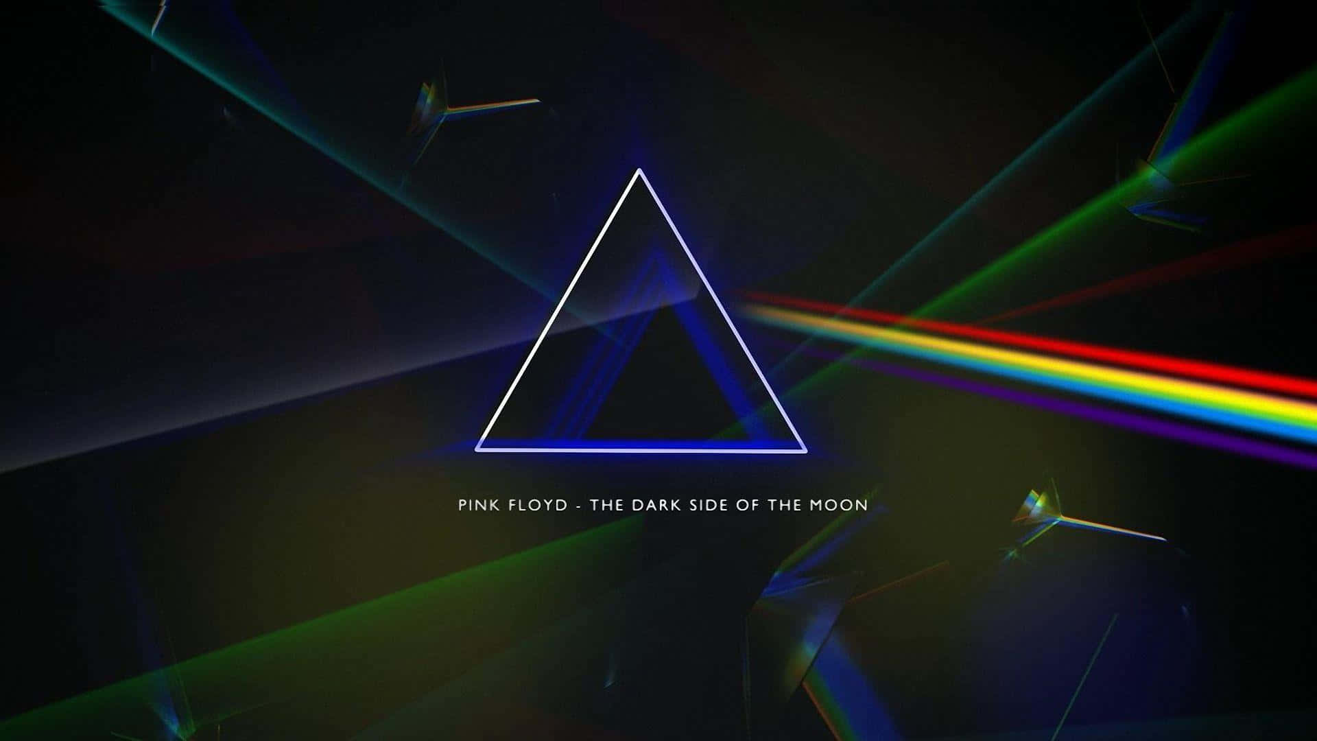 Album Cover 桌布 壁紙 — 一個發光的白色三角形位於深色背景中央，彩色雷射光束向外放射。