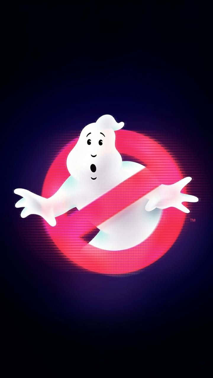 魔鬼剋星 桌布 壁紙 — 一個發光的白色卡通鬼魂，帶著驚訝的表情，被一個鮮紅色的禁止標誌包圍，背景是深紫色。