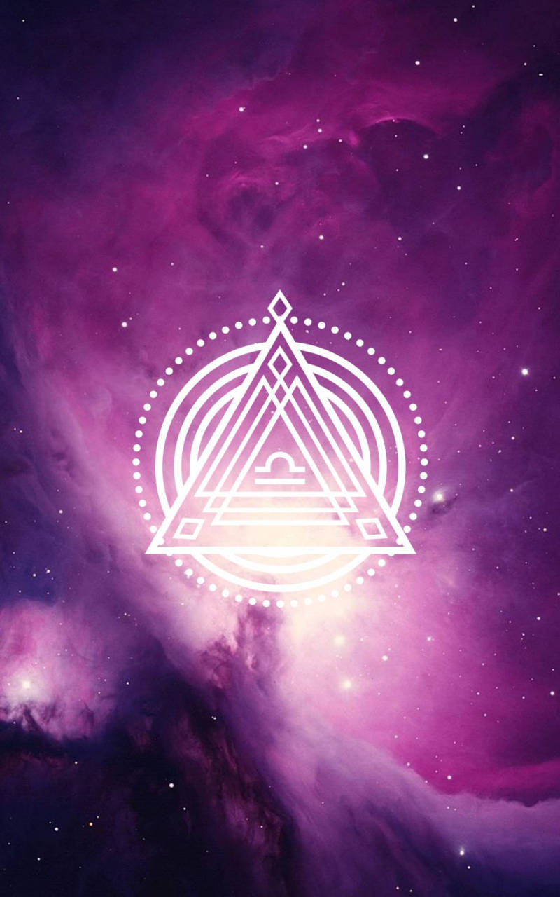 zodiac 桌布 壁紙 — 一個發光的白色幾何符號漂浮在充滿星星的旋轉紫色星雲前。