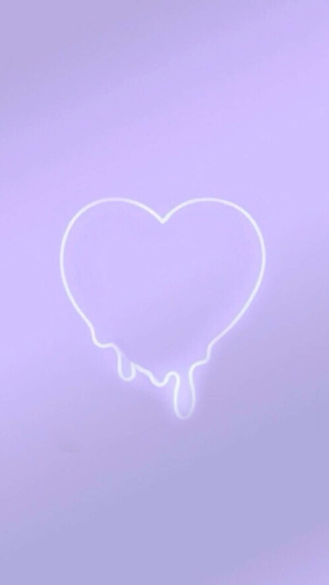 Cute Light Purple 桌布 壁紙 — 一個發光的白色心形輪廓在柔和的薰衣草漸變背景上向下滴落。