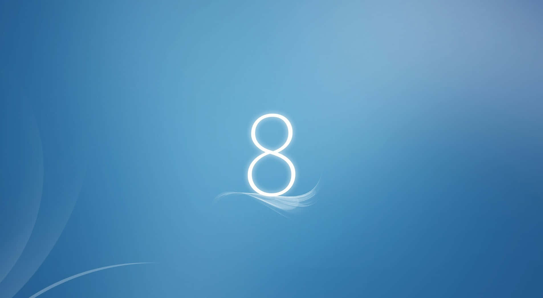 Windows 8 桌布 壁紙 — 一個發光的白色數字八漂浮在柔和的漸變藍色背景上，帶有微妙的曲線。