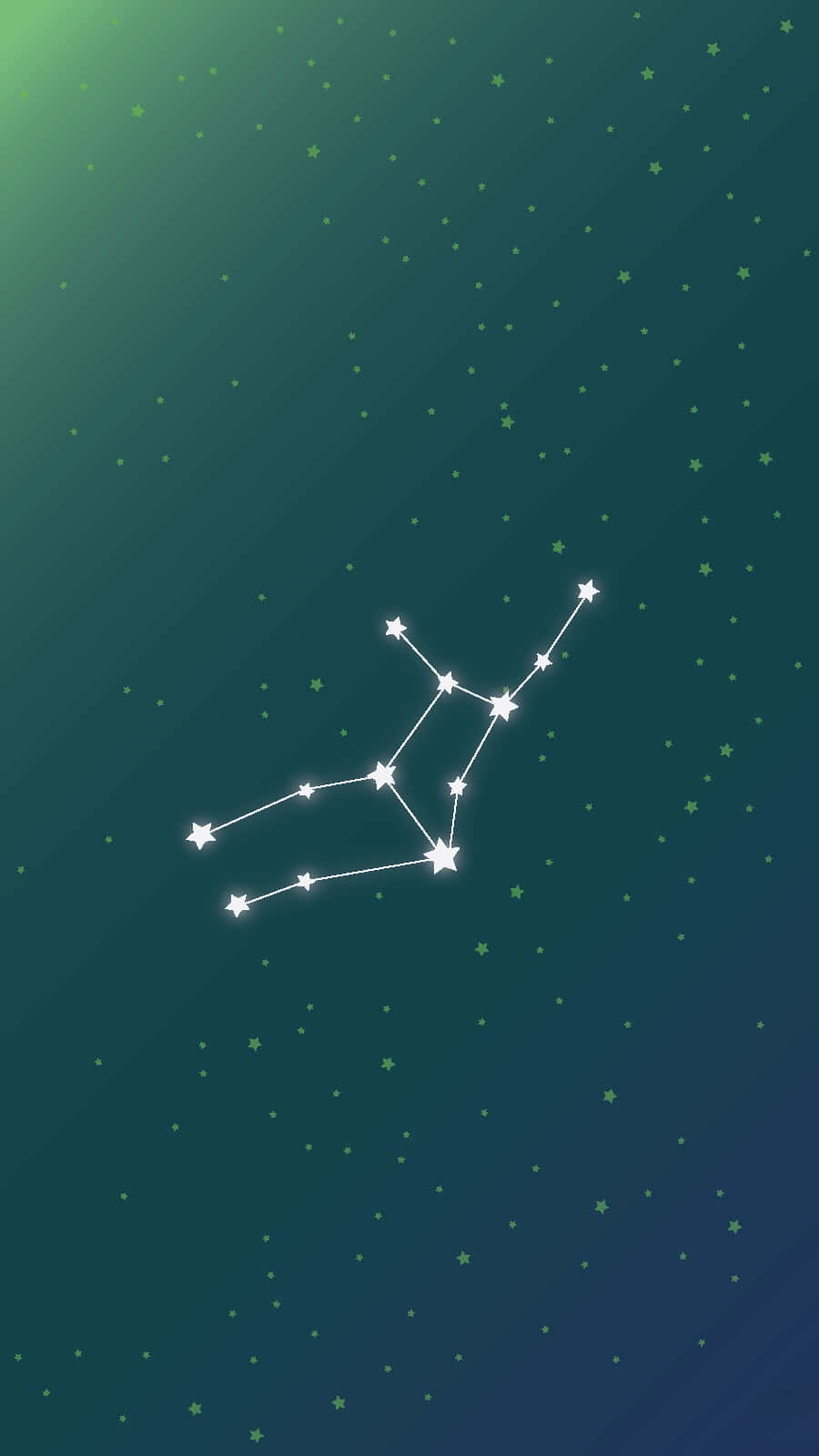 Constellations 桌布 壁紙 — 一個發光的白色星座輪廓在藍綠色和綠色的漸變星空背景上閃耀。