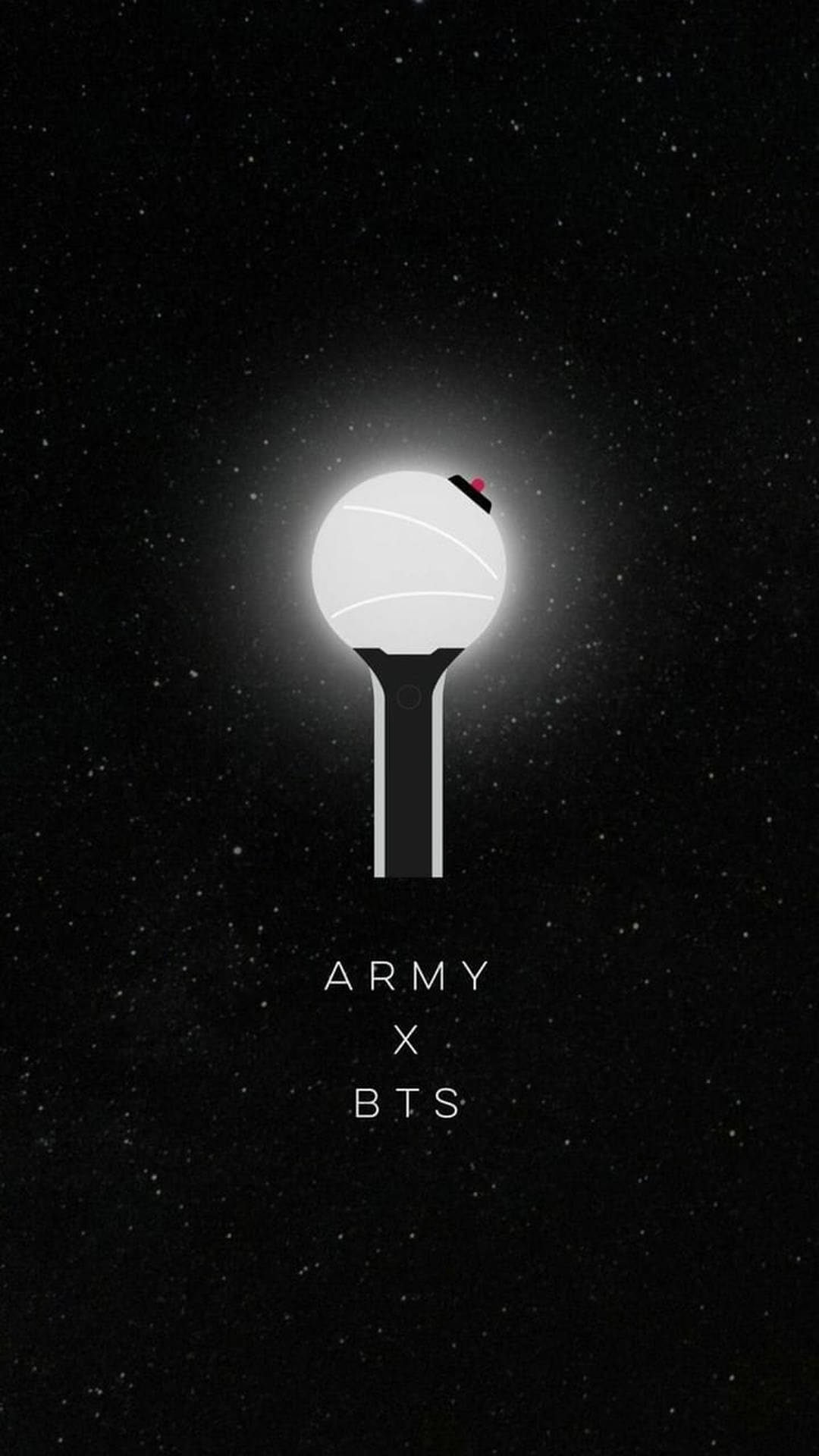 星空中的發光棒棒糖圖示與「ARMY x BTS」文字。 — BTS ARMY GIF 壁紙