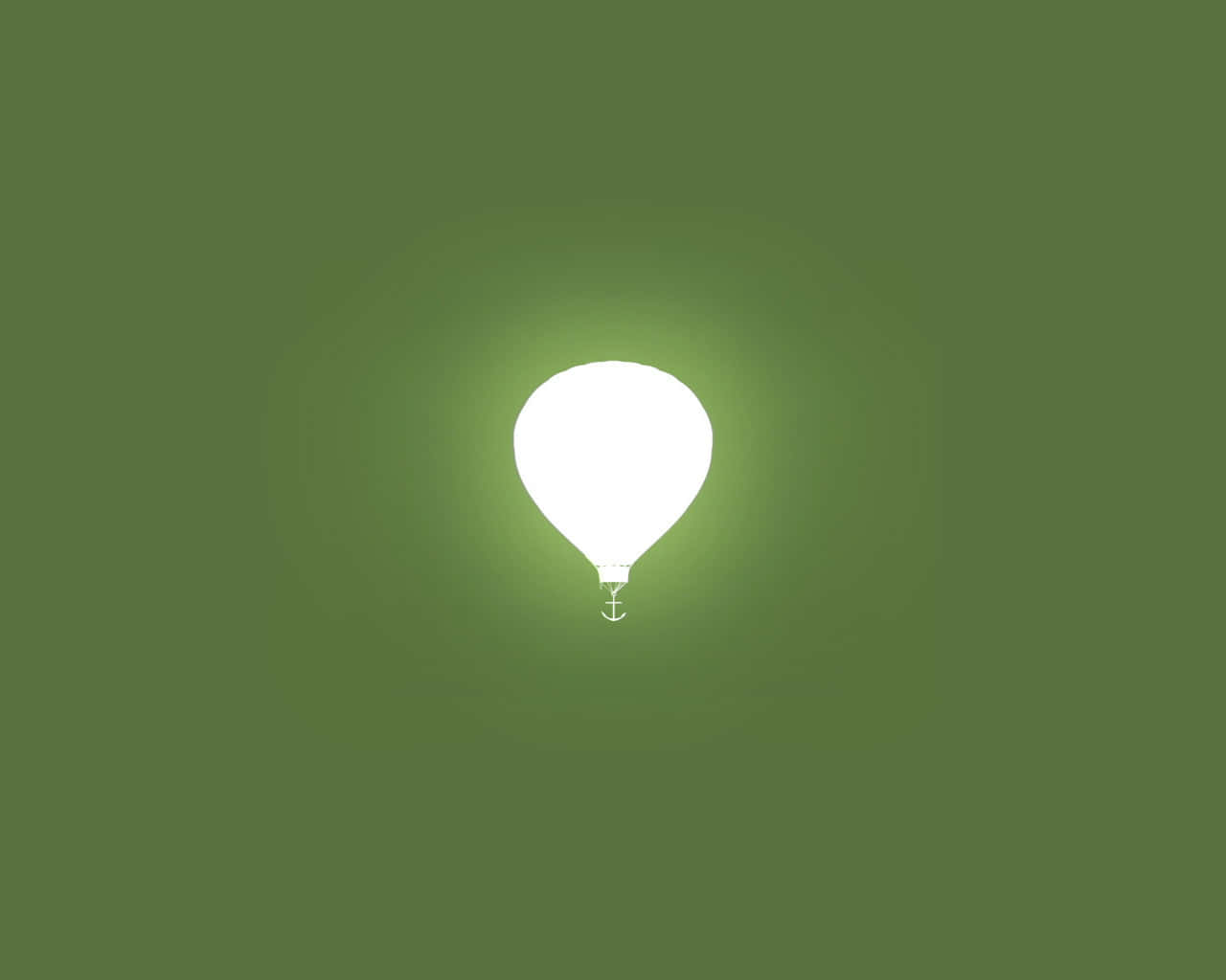 Light Bulb 桌布 壁紙 — 一個發光的白色熱氣球帶有錨標誌，漂浮在純橄欖綠背景上。
