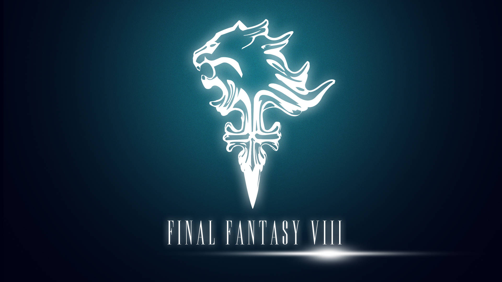 Final Fantasy VIII 標誌，在深藍綠色背景上有一個發光的獅頭劍。