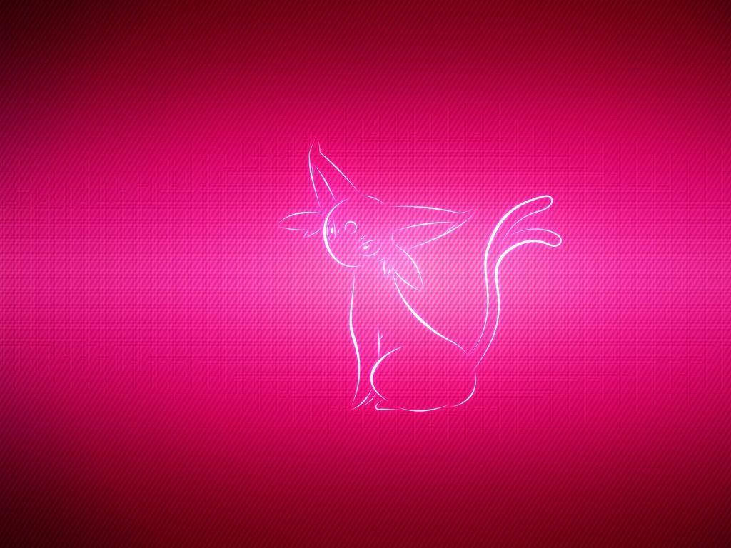 Neon Pink 桌布 壁紙 — 一個發光的白色線條藝術剪影，形似狐狸的生物，居中坐在充滿活力的漸變粉紅色背景上，帶有對角線紋理。