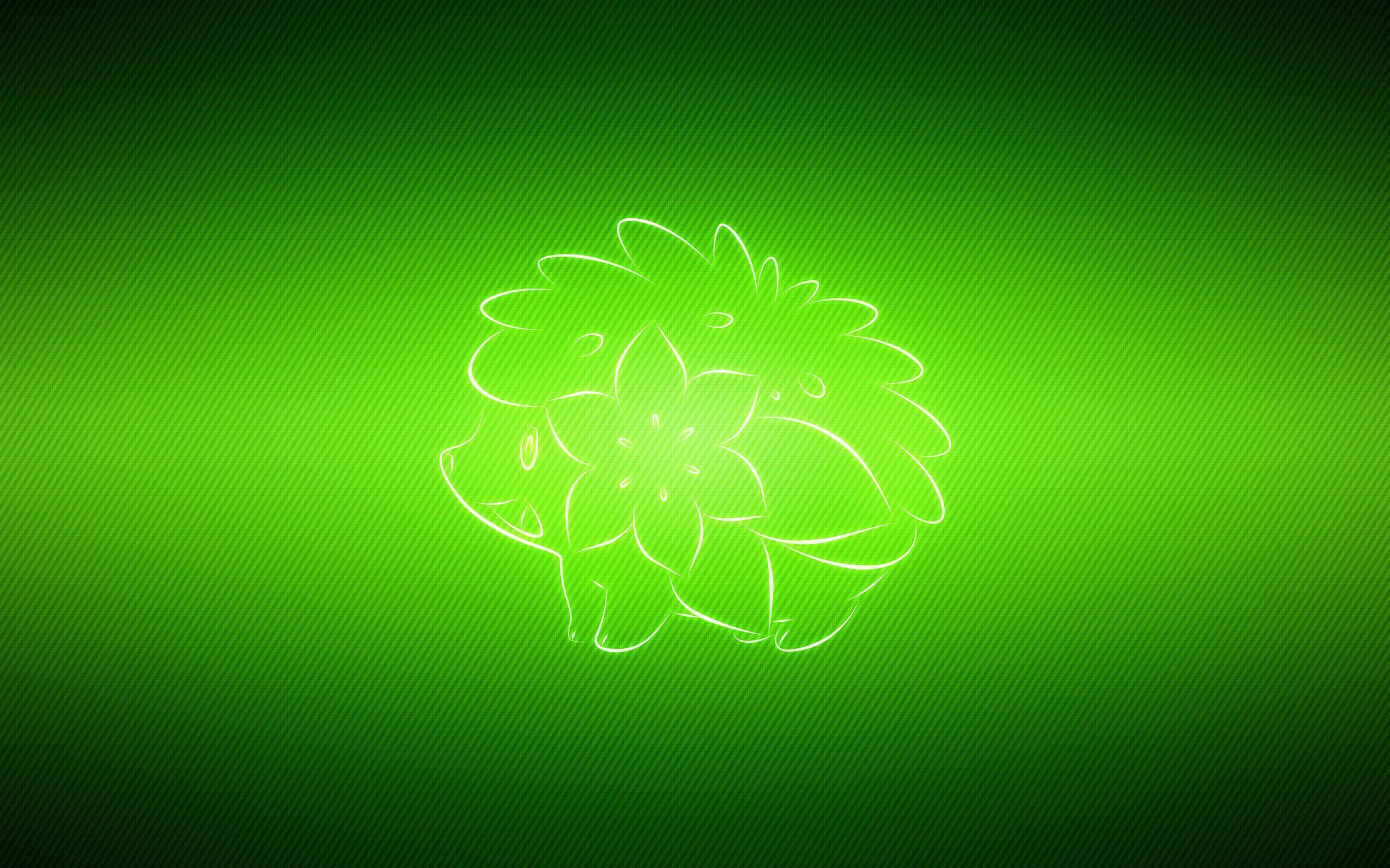 Shaymin 桌布 壁紙 — 一個發光的白色線條藝術花朵輪廓在帶有對角線條的鮮豔漸變綠色背景上柔和地脈動。