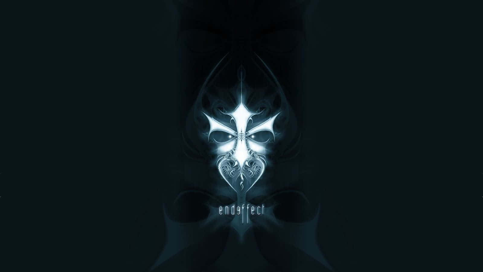 Dark Digital Art 桌布 壁紙 — 一個發光的白色華麗十字架，帶有部落圖案，在深藍綠色背景上散發光芒。