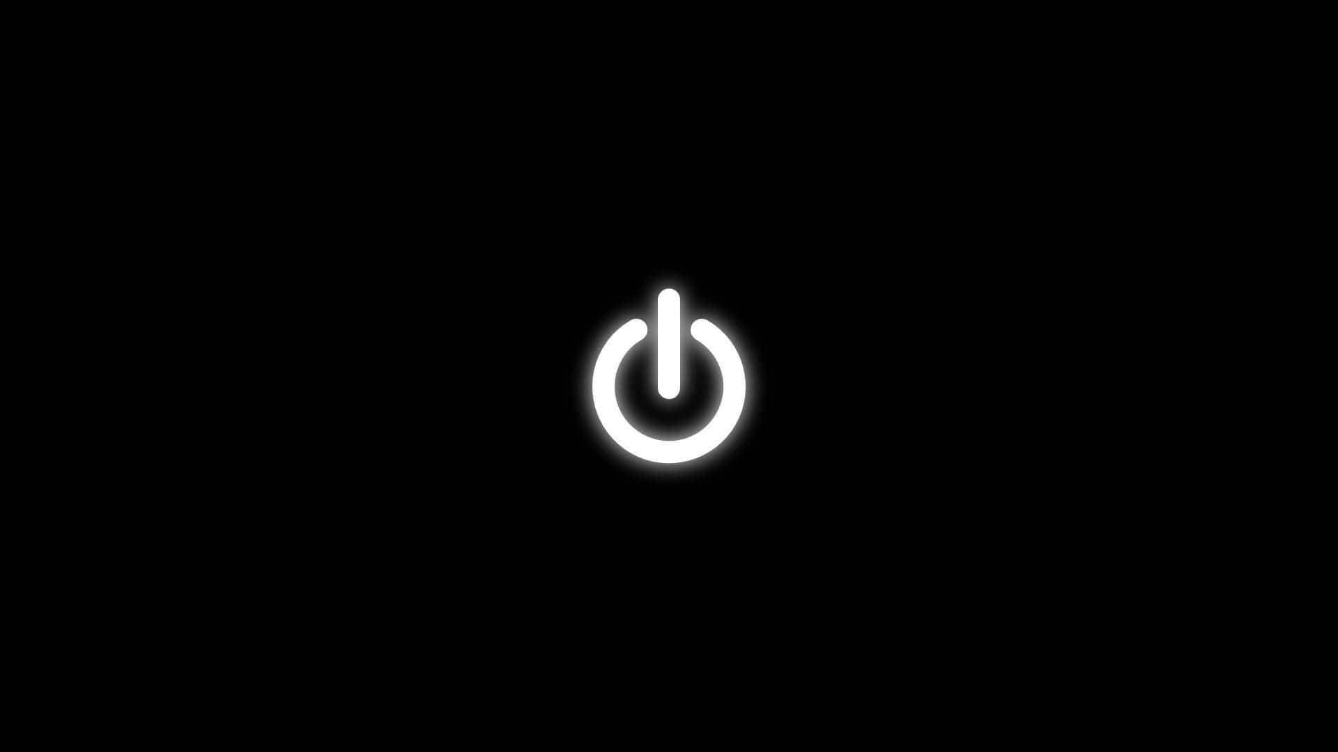 Power 桌布 壁紙 — 一個發光的白色電源按鈕圖示，居中放置在純黑色背景上。