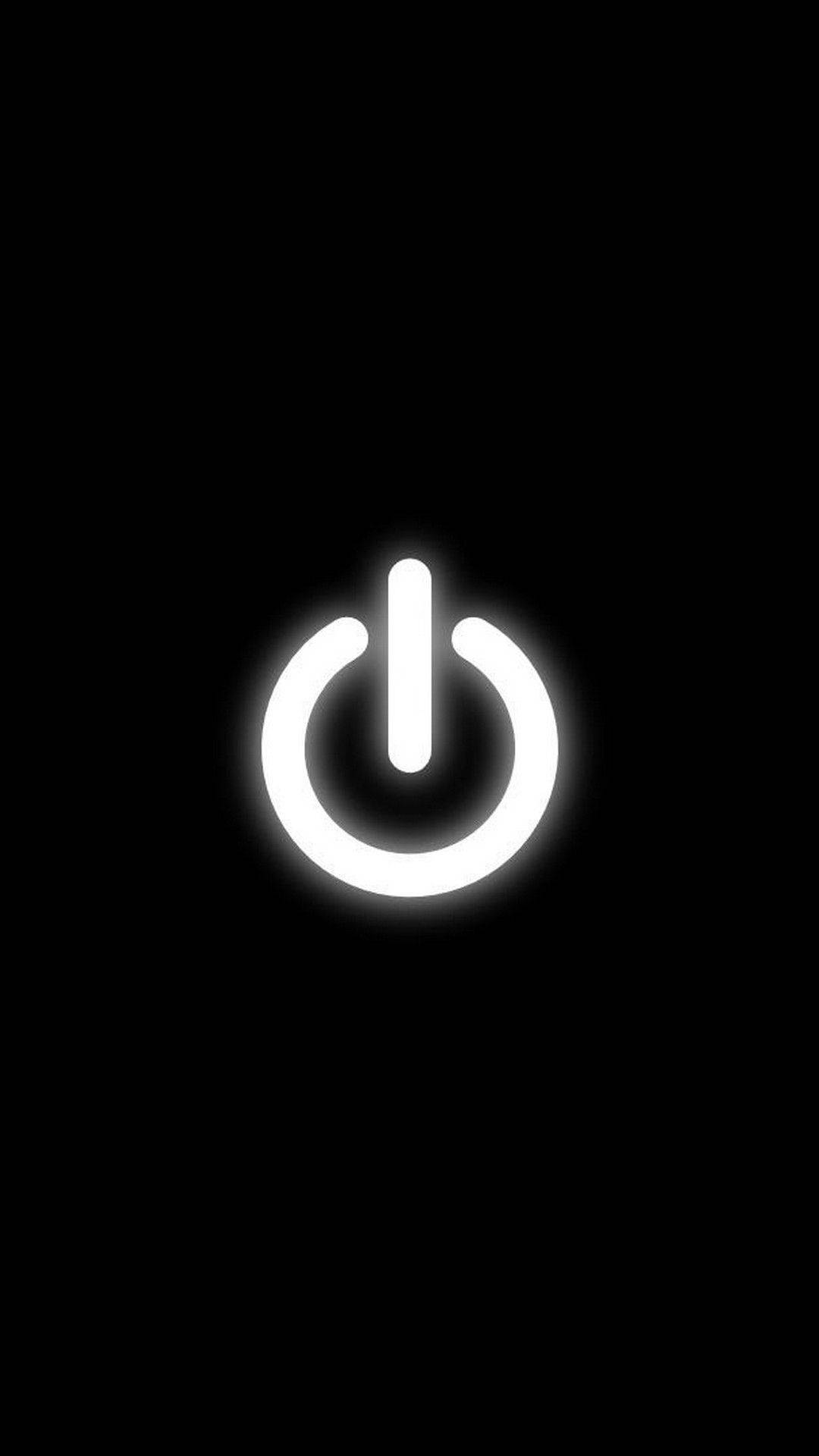 酷黑 桌布 壁紙 — 一個發光的白色電源按鈕圖示，居中放置在純黑色背景上，帶有柔和的光暈效果。