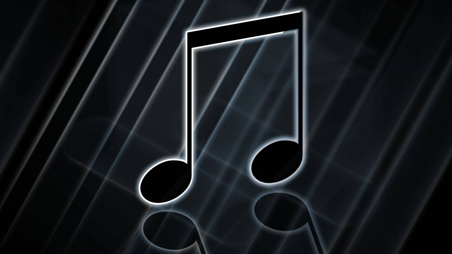 音樂 桌布 壁紙 — 一個發光的白色音符在黑暗背景上閃耀，光線向外輻射。