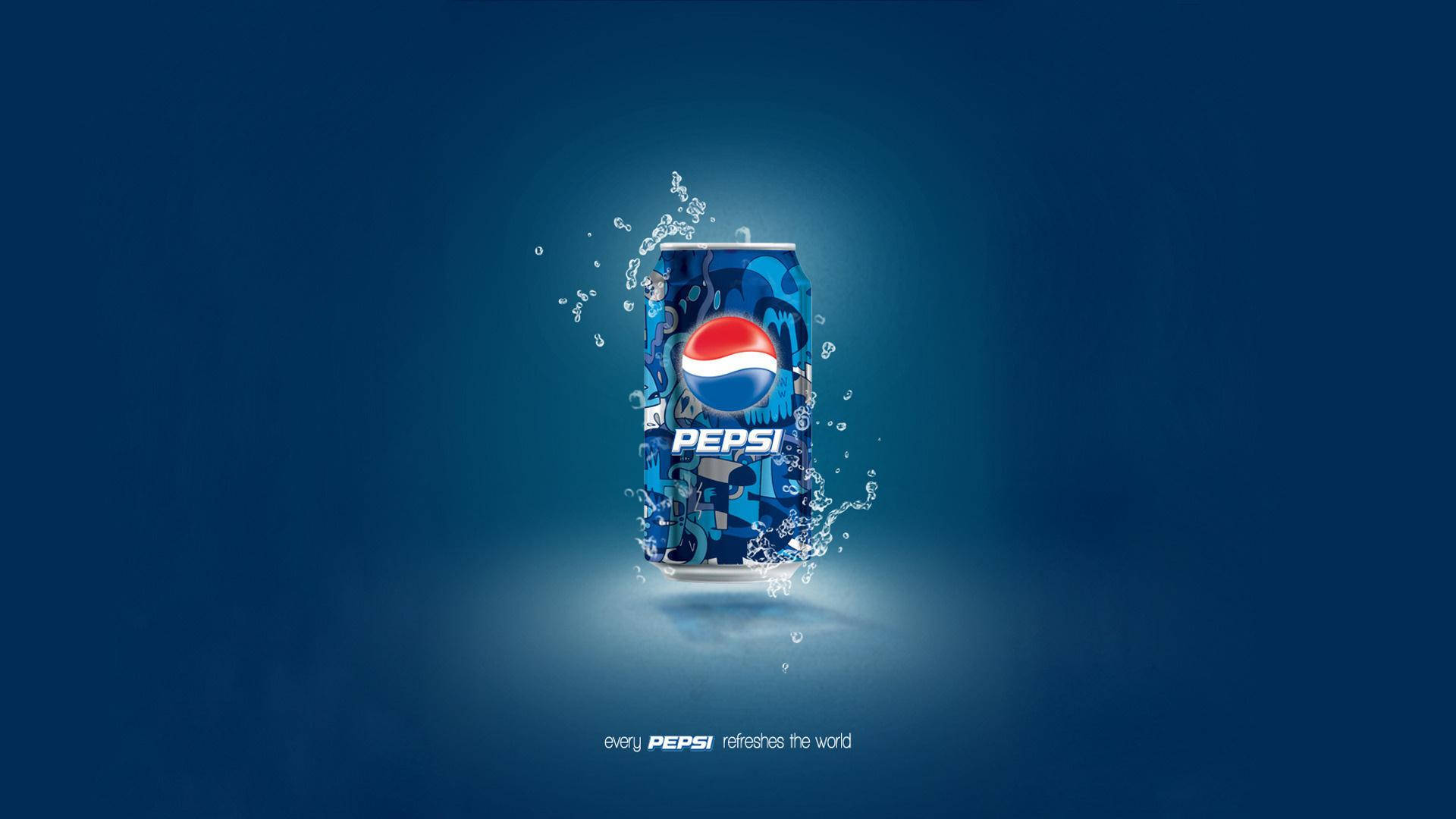 pepsi 桌布 壁紙 — 一個發光的百事可樂罐在深藍色漸層背景上爆發出動態水花。